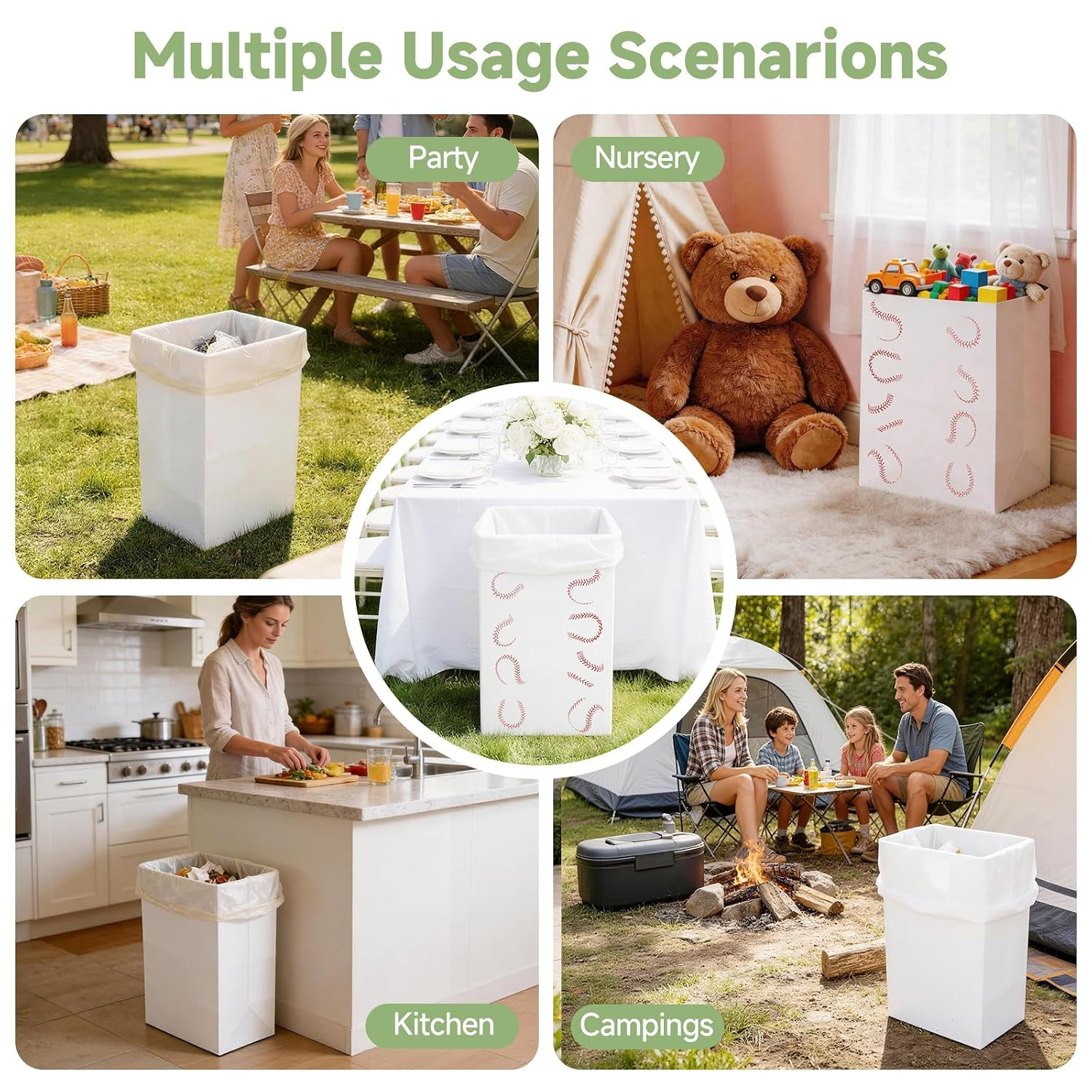 13Gal (52 QT) Disposable Trash Cans,5-Pack Foldable Cardboard Bins | Waterproof