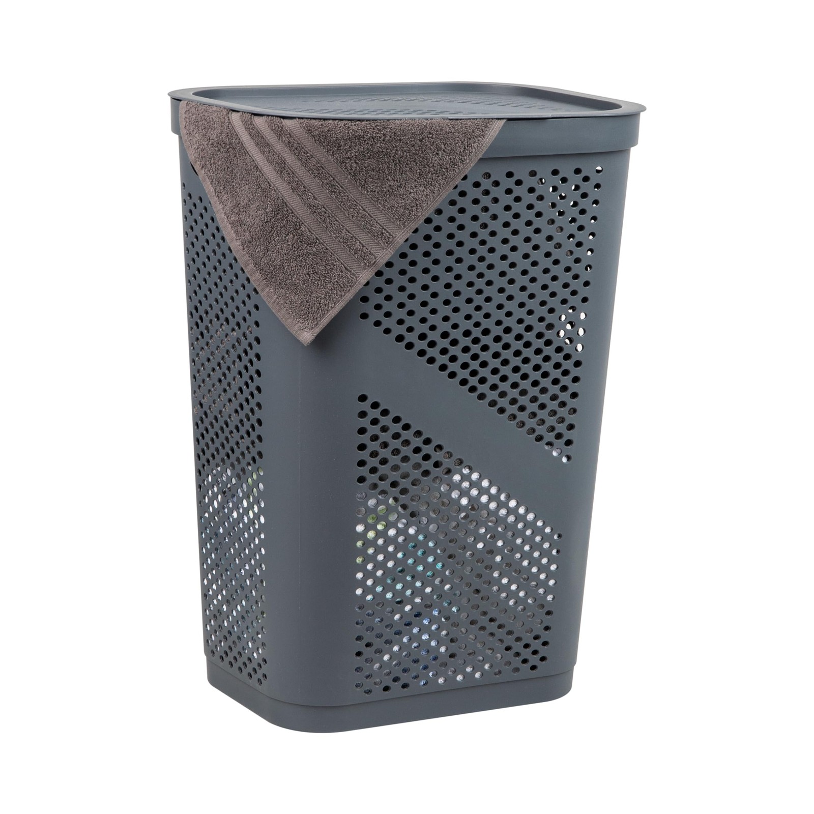 60L Slim Laundry Hamper, Clothes Basket, Lid, Ventilated, Plastic, 17.25L x 13.7