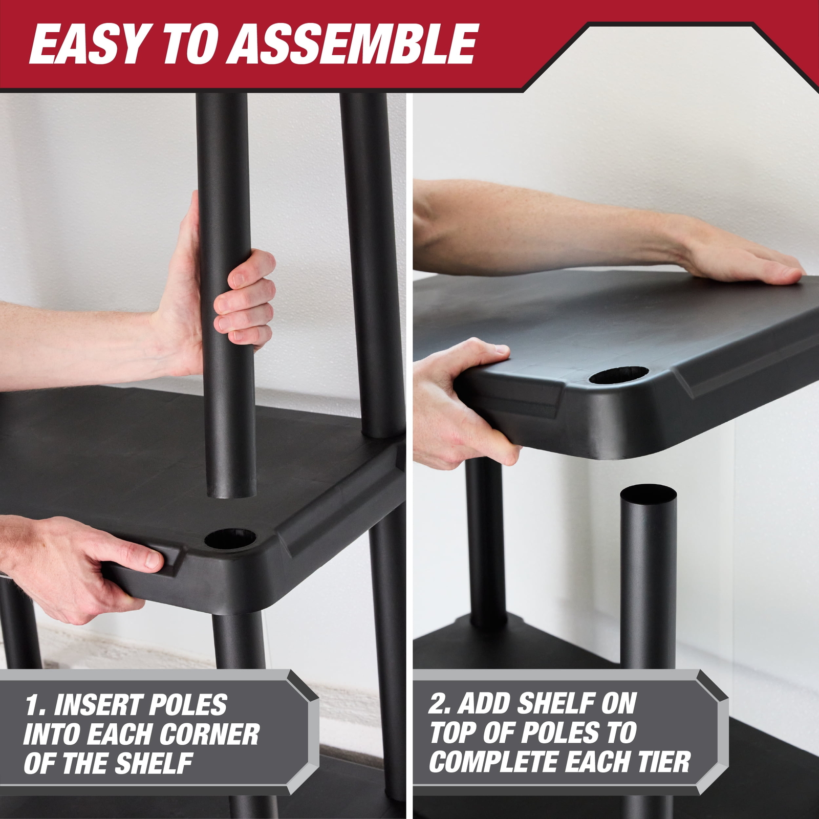 4-Shelf Black Plastic Storage Shelf, 22″ W x 14″ D x 47″ H,