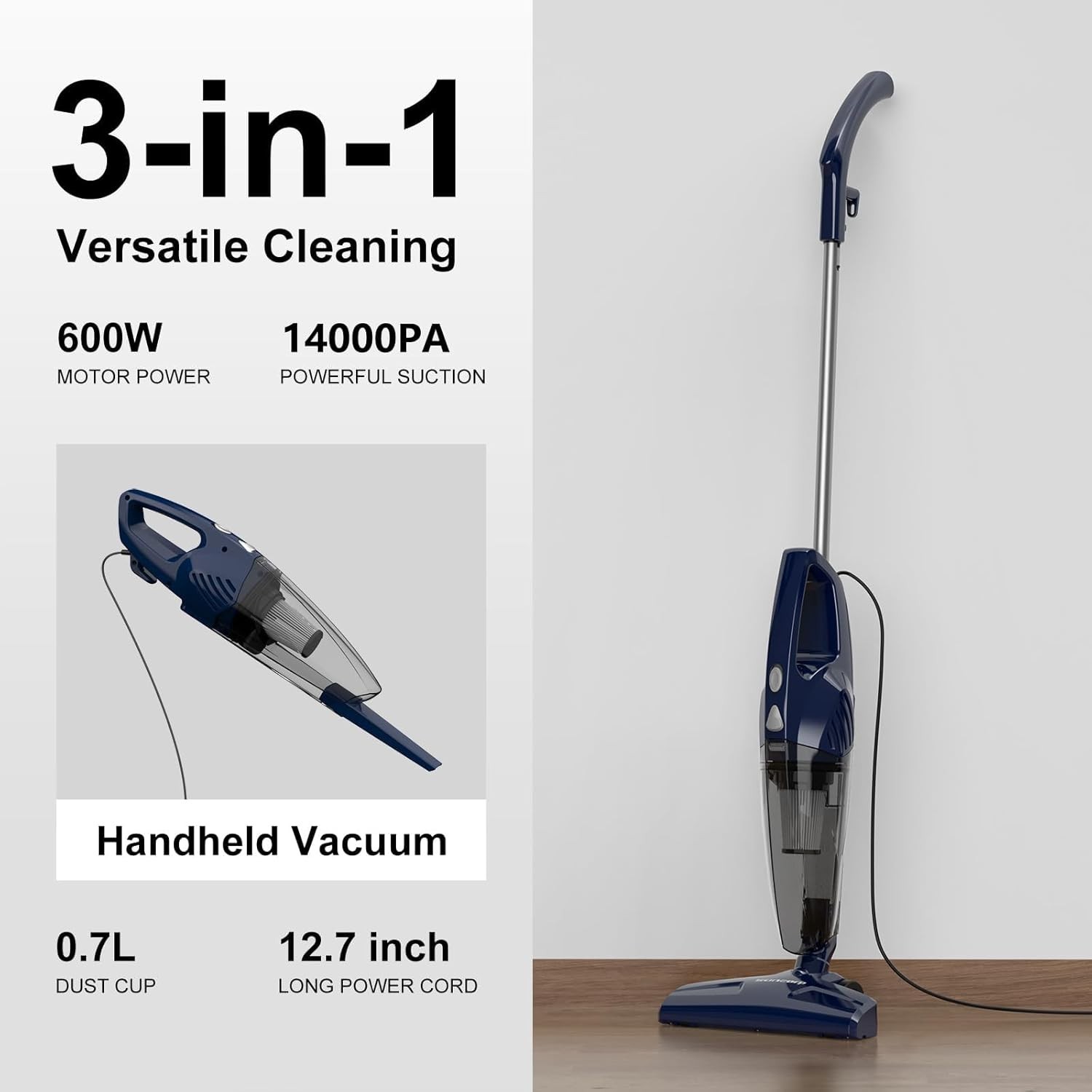 Multifunctional 3-in-1 Corded Vacuum Cleaner for Pets, Carpets & Hard Floors