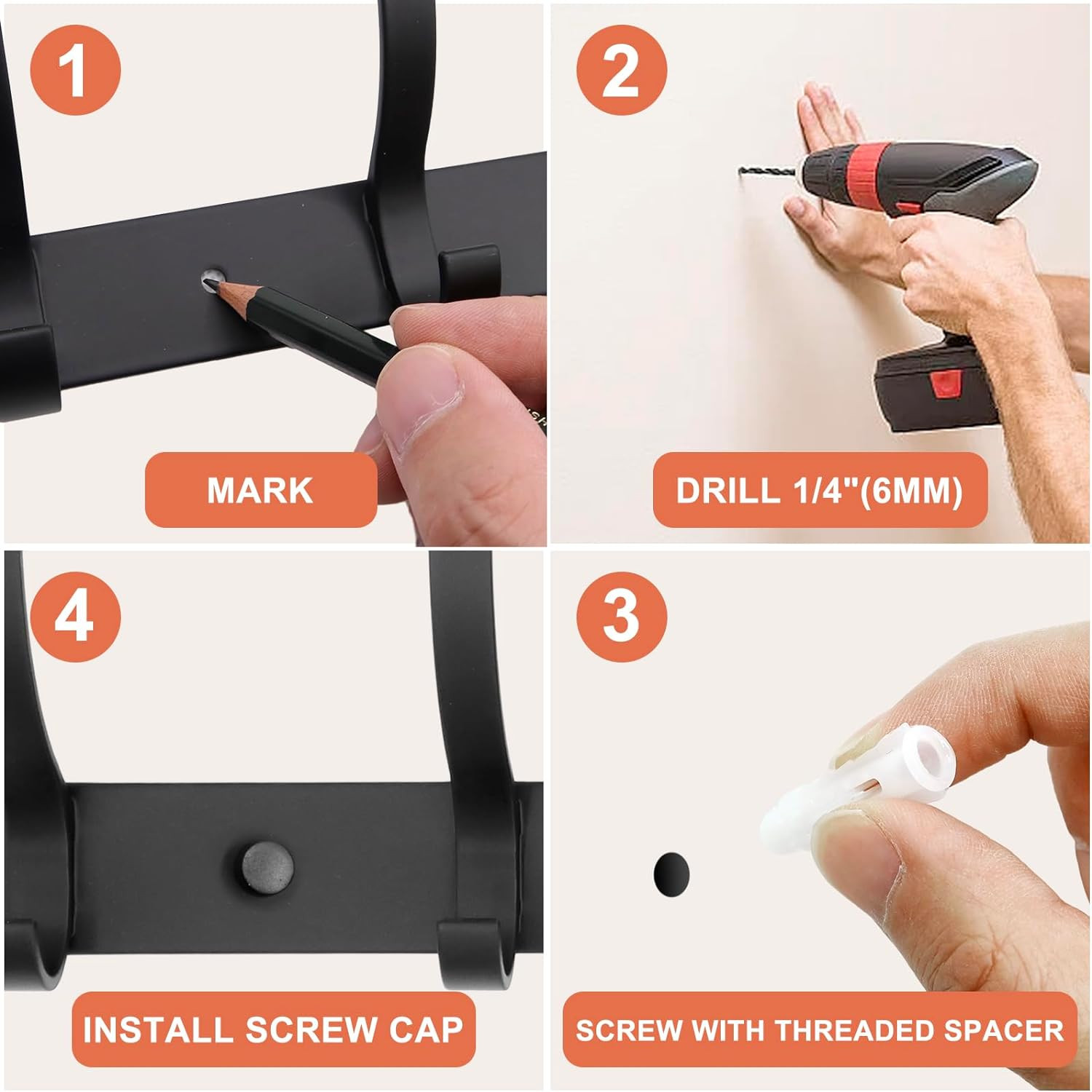 Coat Rack Wall Mounted,6 Coat Hooks for Hanging Coats,Metal Double Hook Rack Hoo