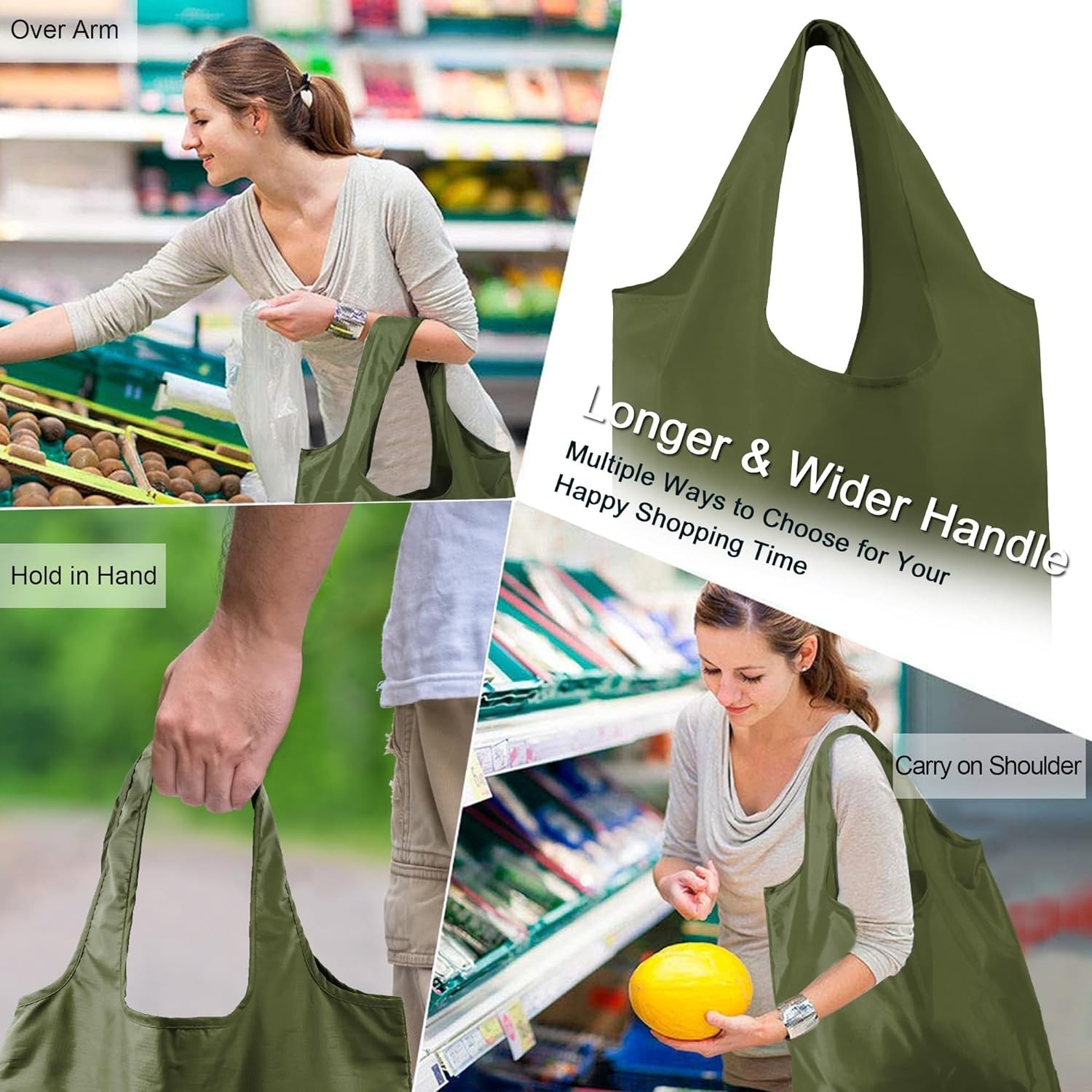 Reusable Grocery Bags Bulk 10 Pack Large 50LBS Polyester Folding Durable