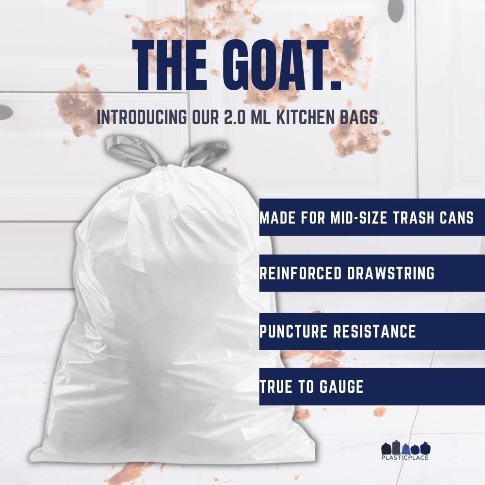 Plasticplace 18 Gallon White Trash Bag, 2.0 Mil, 25.5” x 28” (80 Count)