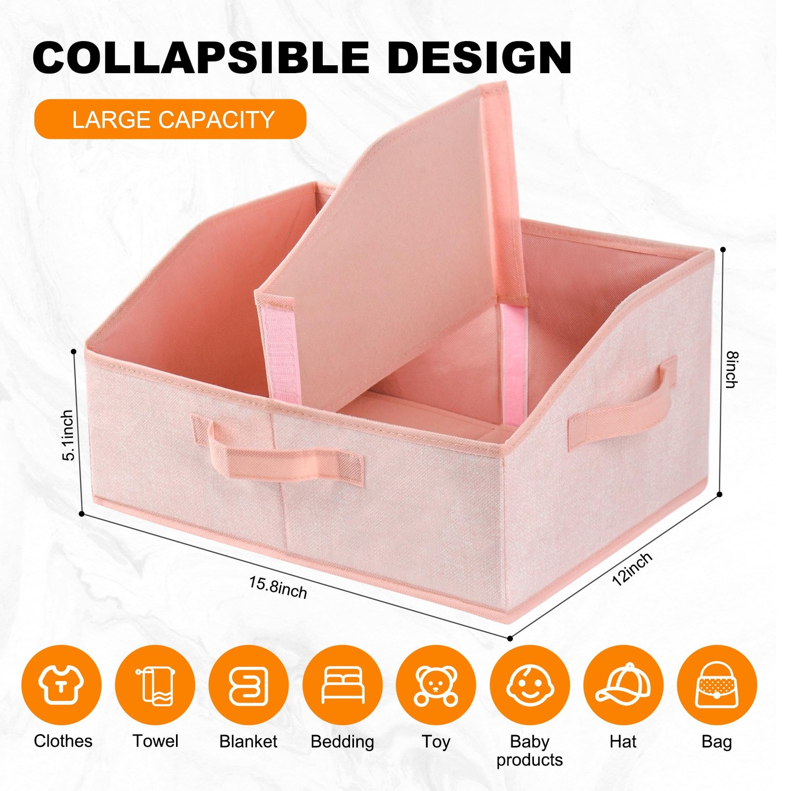 6 Pack Trapezoid Storage Bins,Pink Fabric Shelf Organizers
