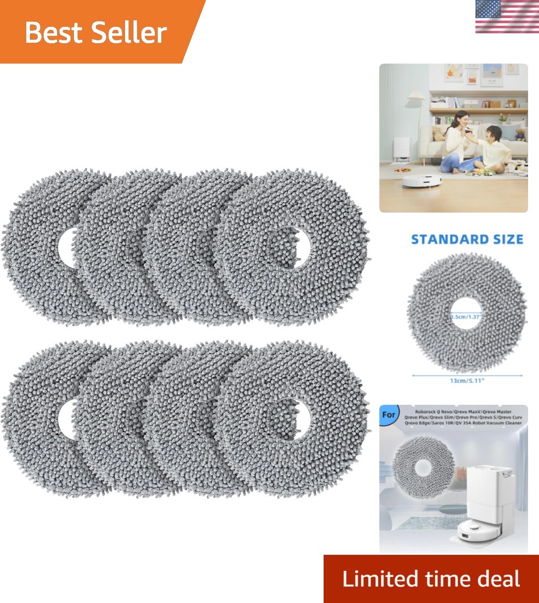 8 Pack Mop Pads for Roborock QV 35A/Saros 10R/Q Revo/Qrevo S/Qrevo Pro/Qrevo …