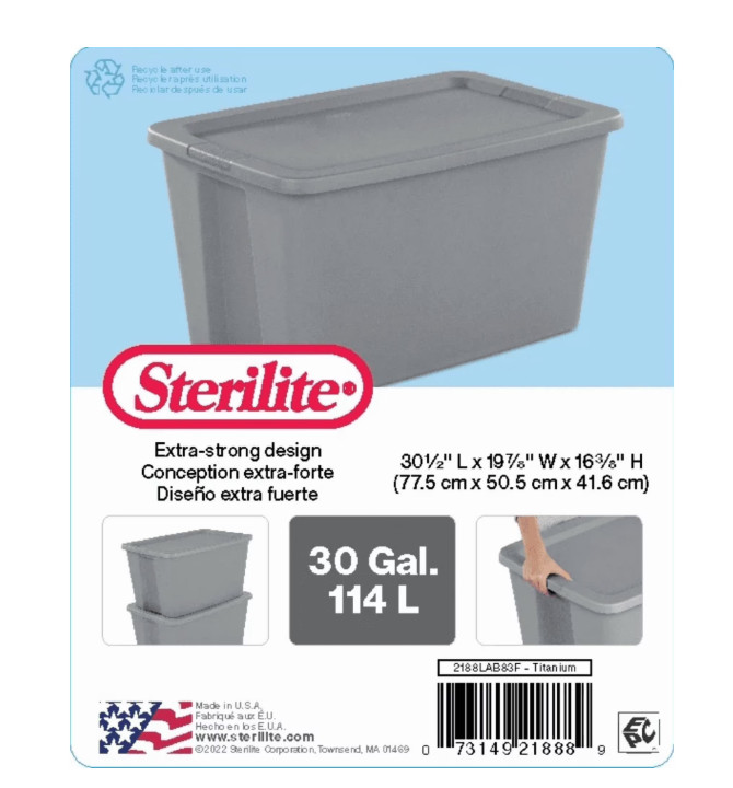 Sterilite 30 Gal Storage Bin w/ Lid Gray Heavy Duty Plastic Container Large