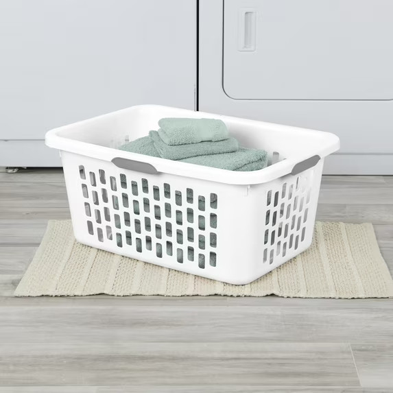 Large Plastic 2 Bushel Laundry Basket with 4 Comfort Grip Handles, White