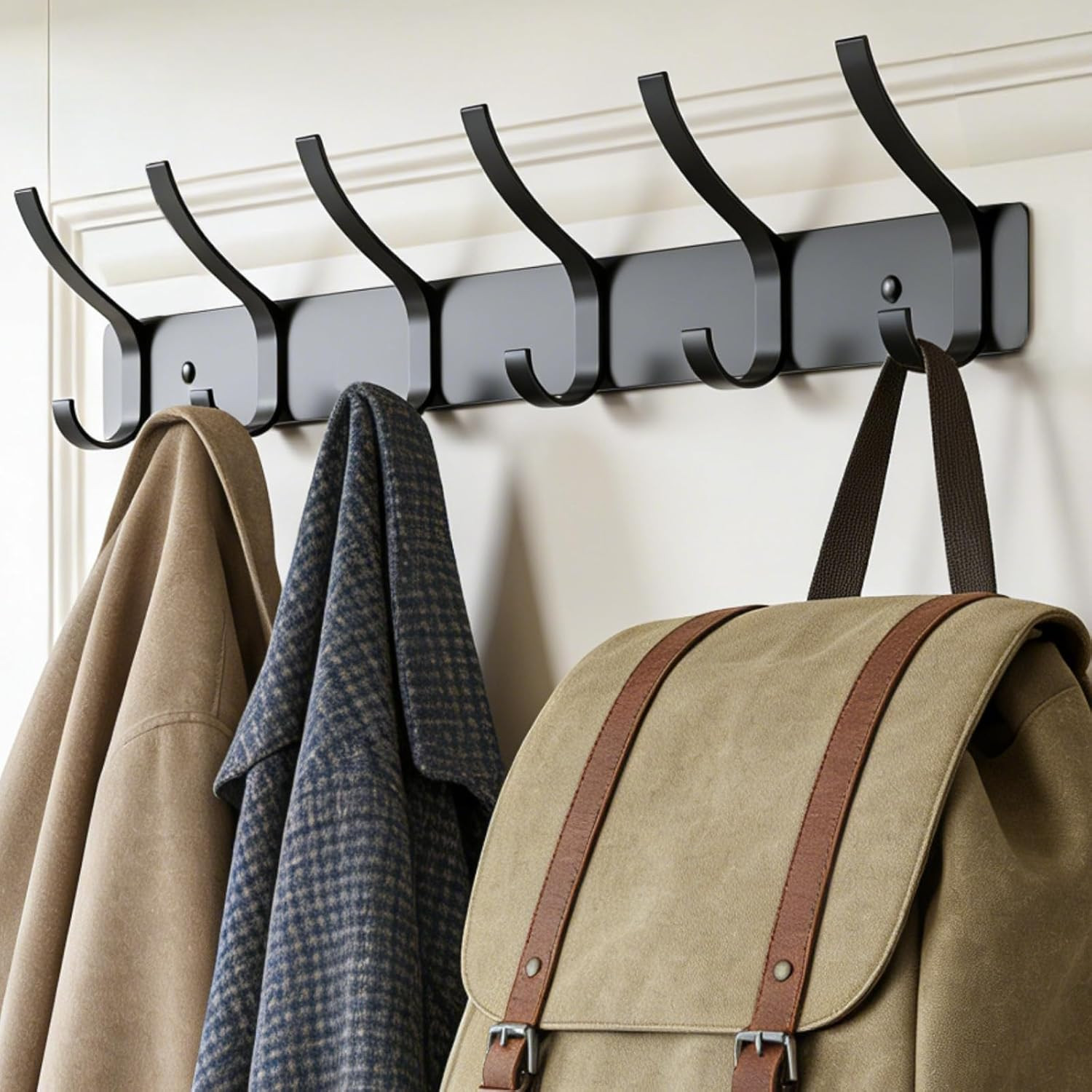 2-Pack Wall Mounted Coat Rack with 6 Hooks, Rustproof Aluminum Heavy Duty Coat H