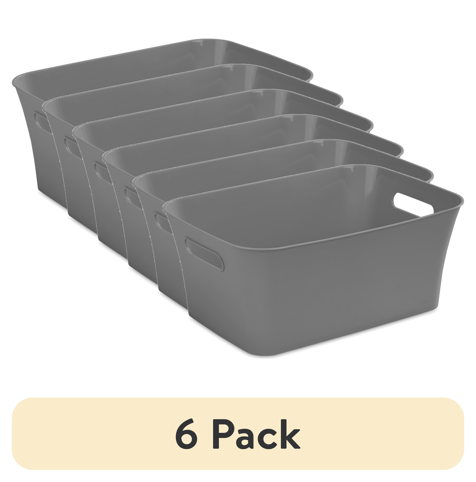 (6 pack) Medium Storage Bin Plastic, Gray