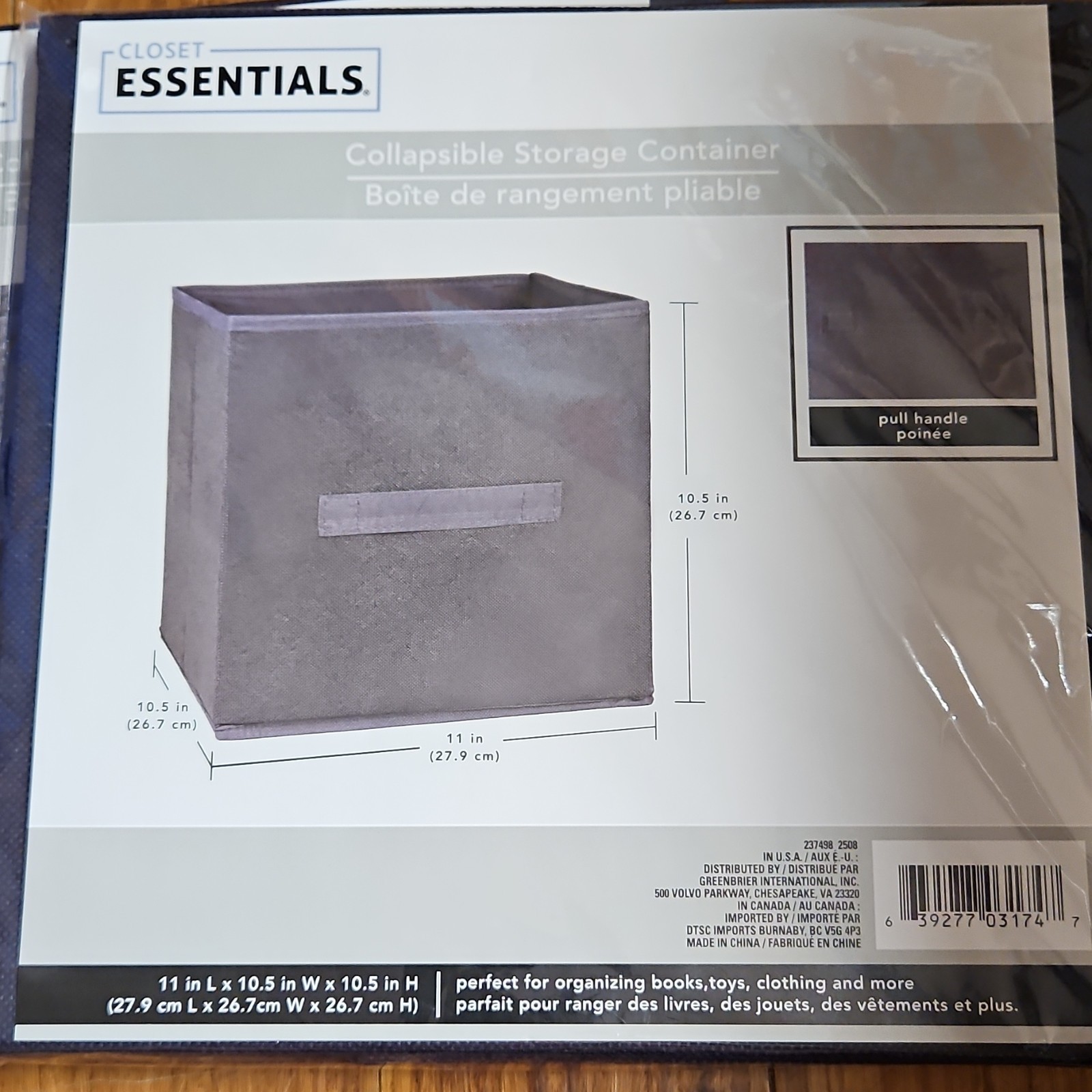 Essentials Collapsible Fabric Storage Basket Gray 11×10.5×10.5in With Handles