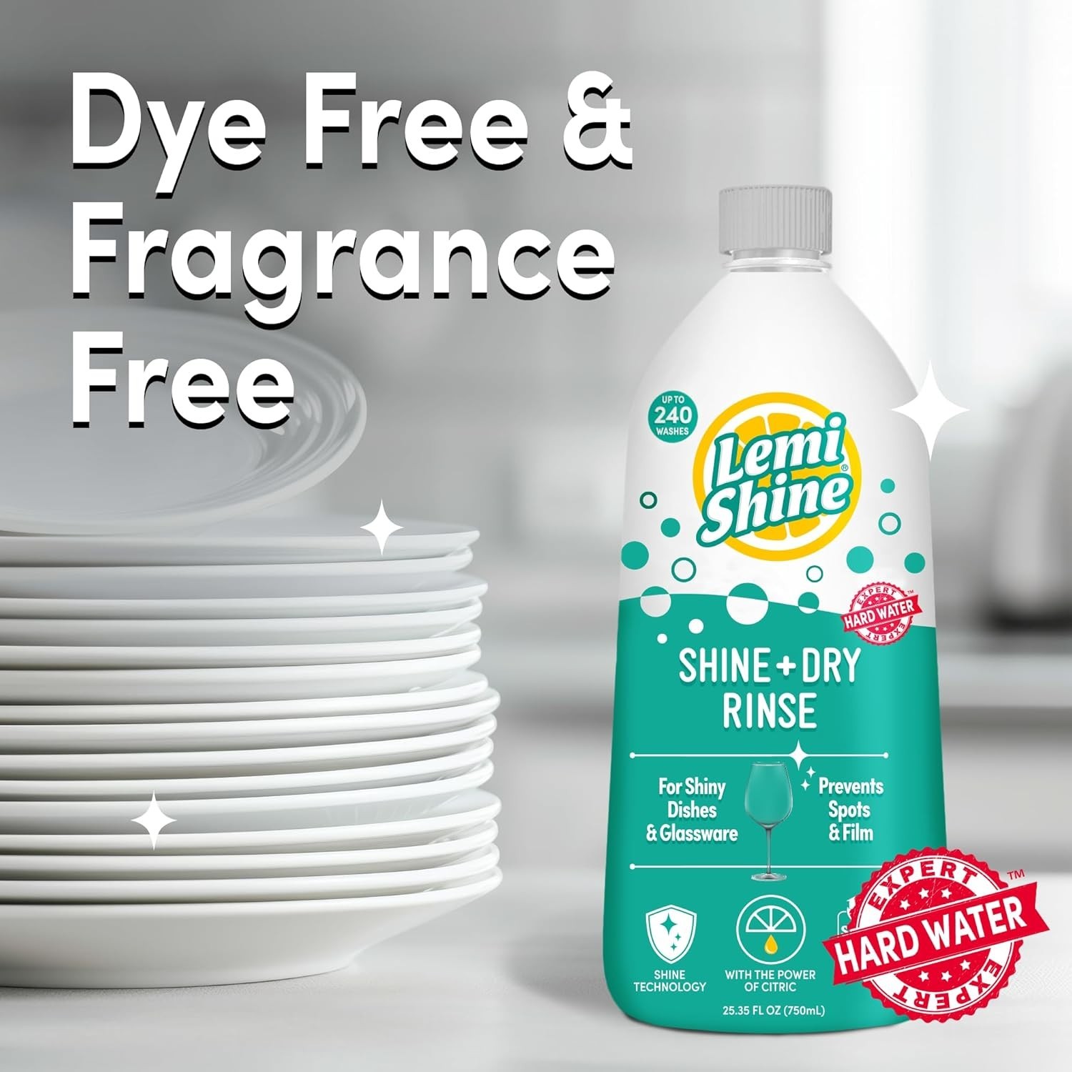 Shine and Dry Natural Dishwasher Rinse Aid – 25.35 fl oz | Hard Water Stain R…