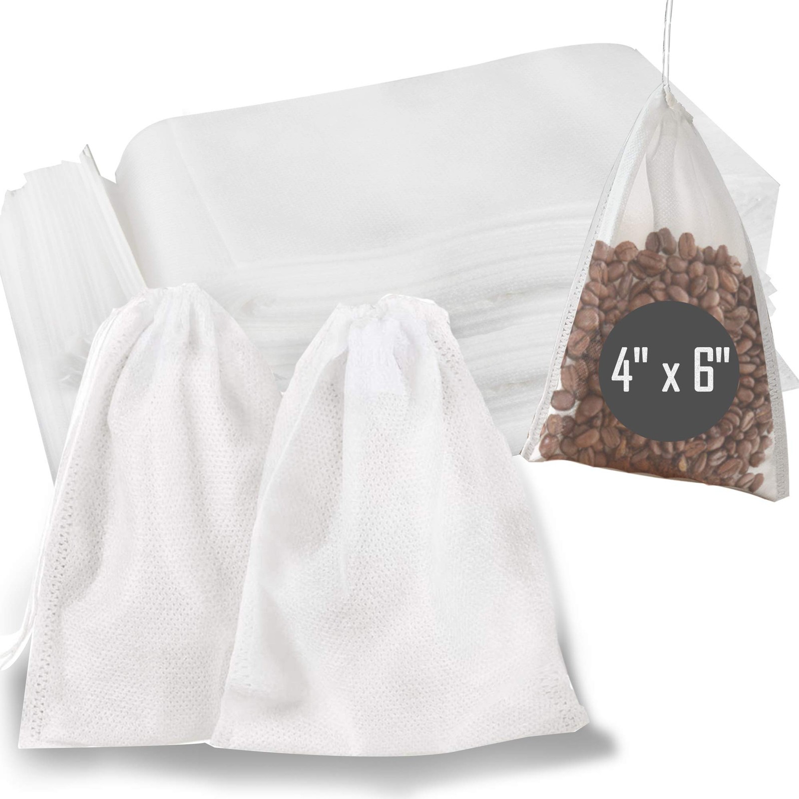 200 Pcs Disposable Tea Filter Bags, 4″ x 6″ /10 x 15cm Safe&Natural White