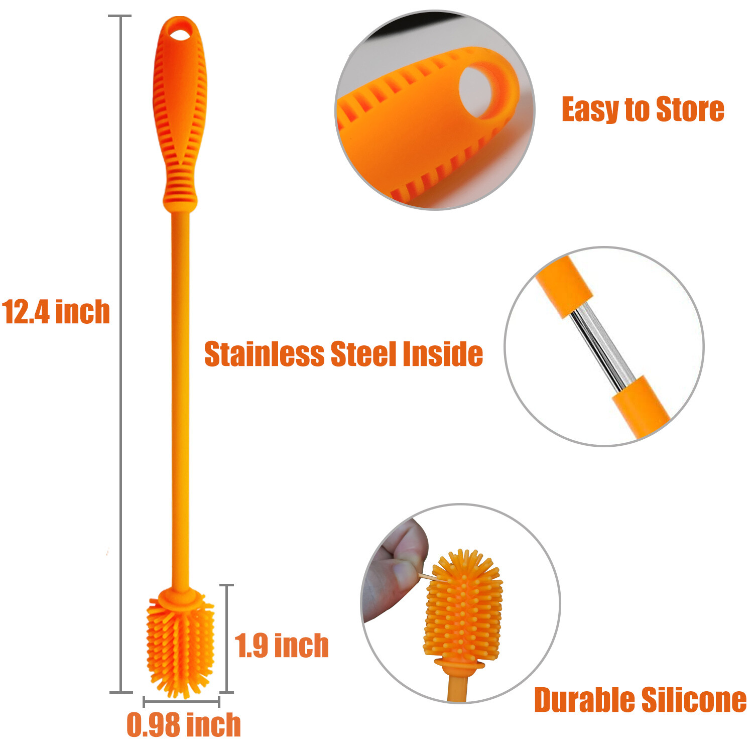 2 Pack Silicone Bottle Brush Cleaner Cleaning Brush for Glass Bottles Orange