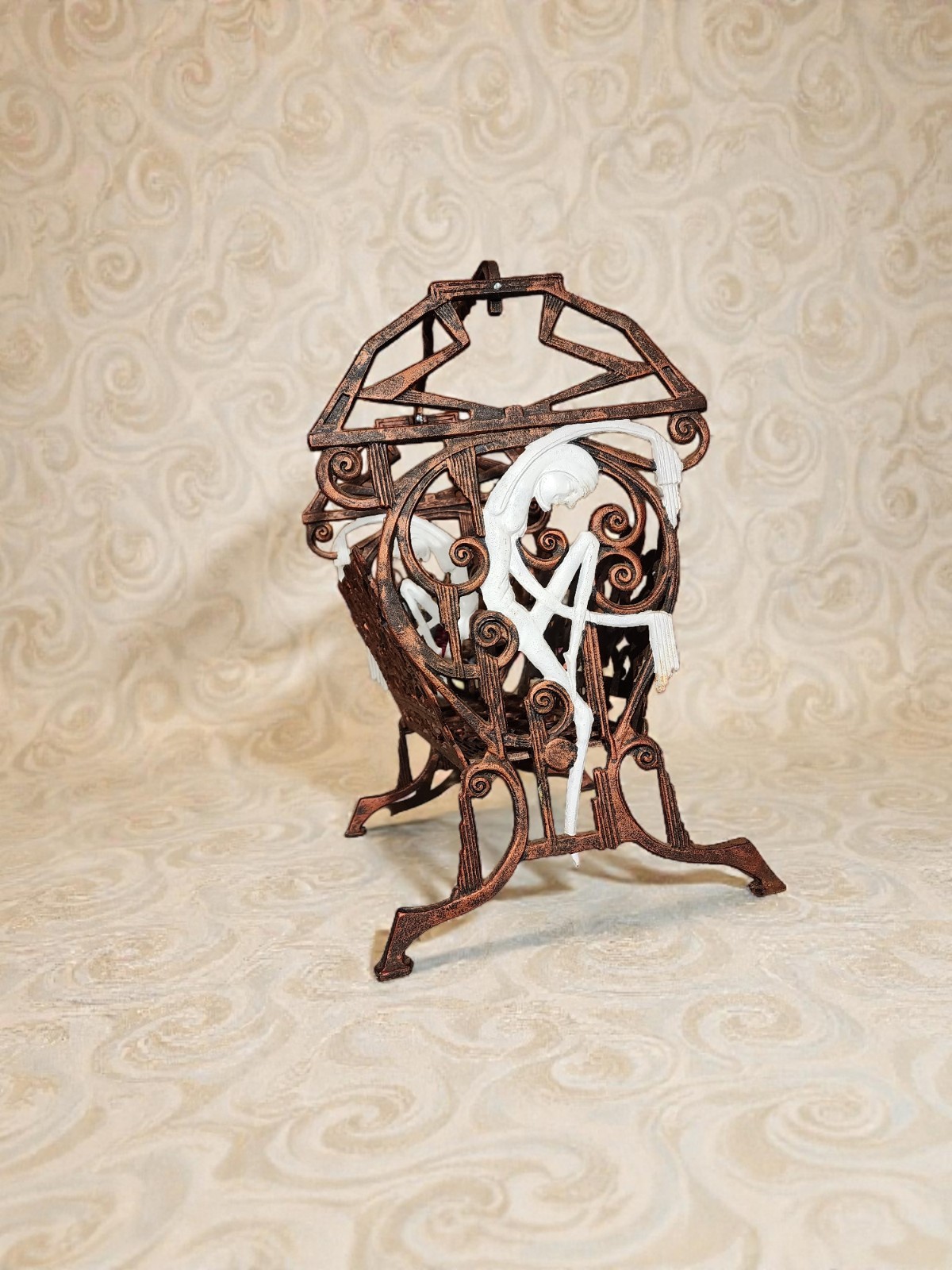 RARE ​VINTAGE ART DECO CAST IRON LOG/ RECORD HOLDER MAGAZINE ART NOUVEAU NYMPH