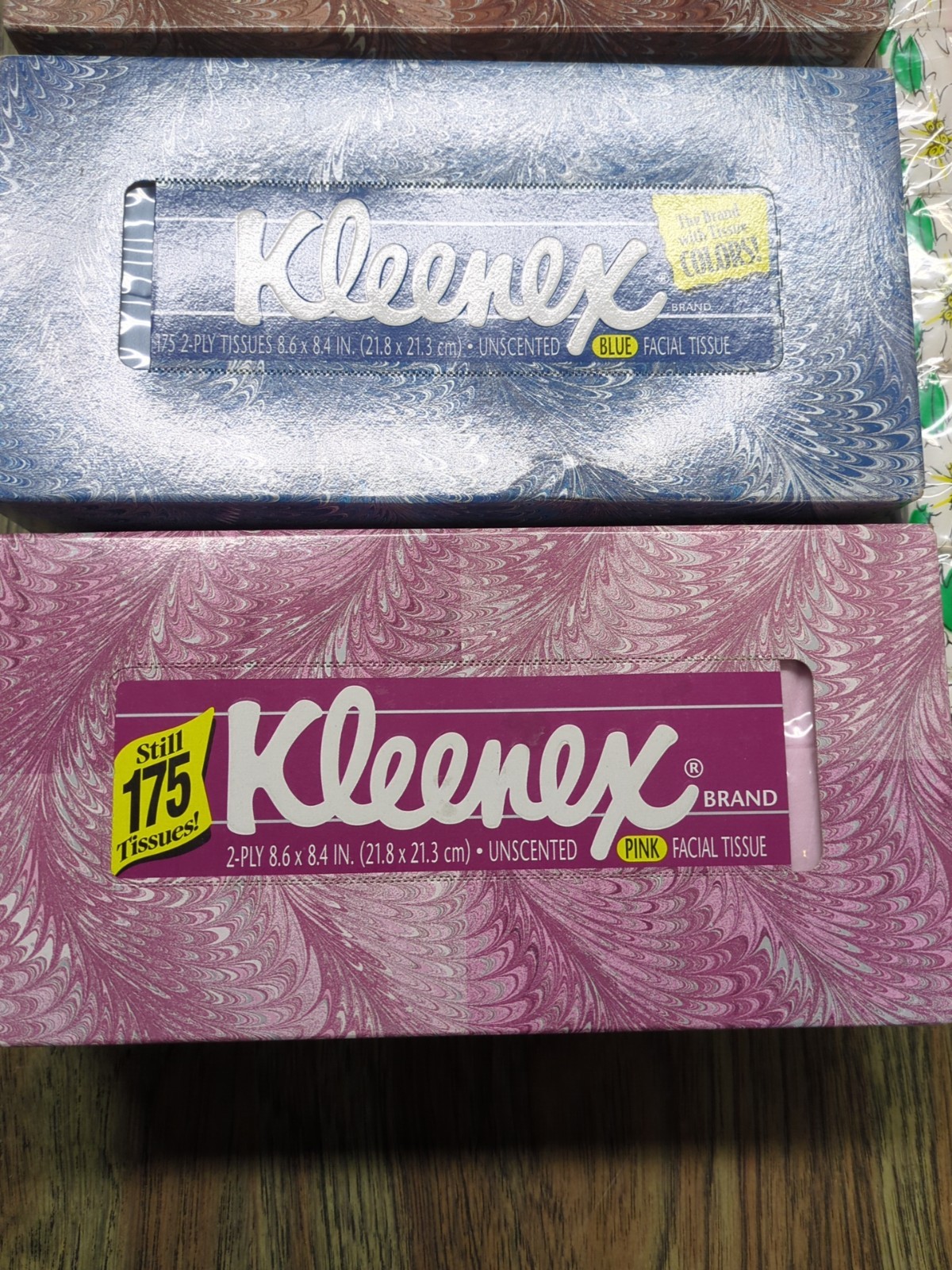 Vintage 1996 Pink blue White Kleenex Tissue 175 Tissues 2-ply unopened boxes