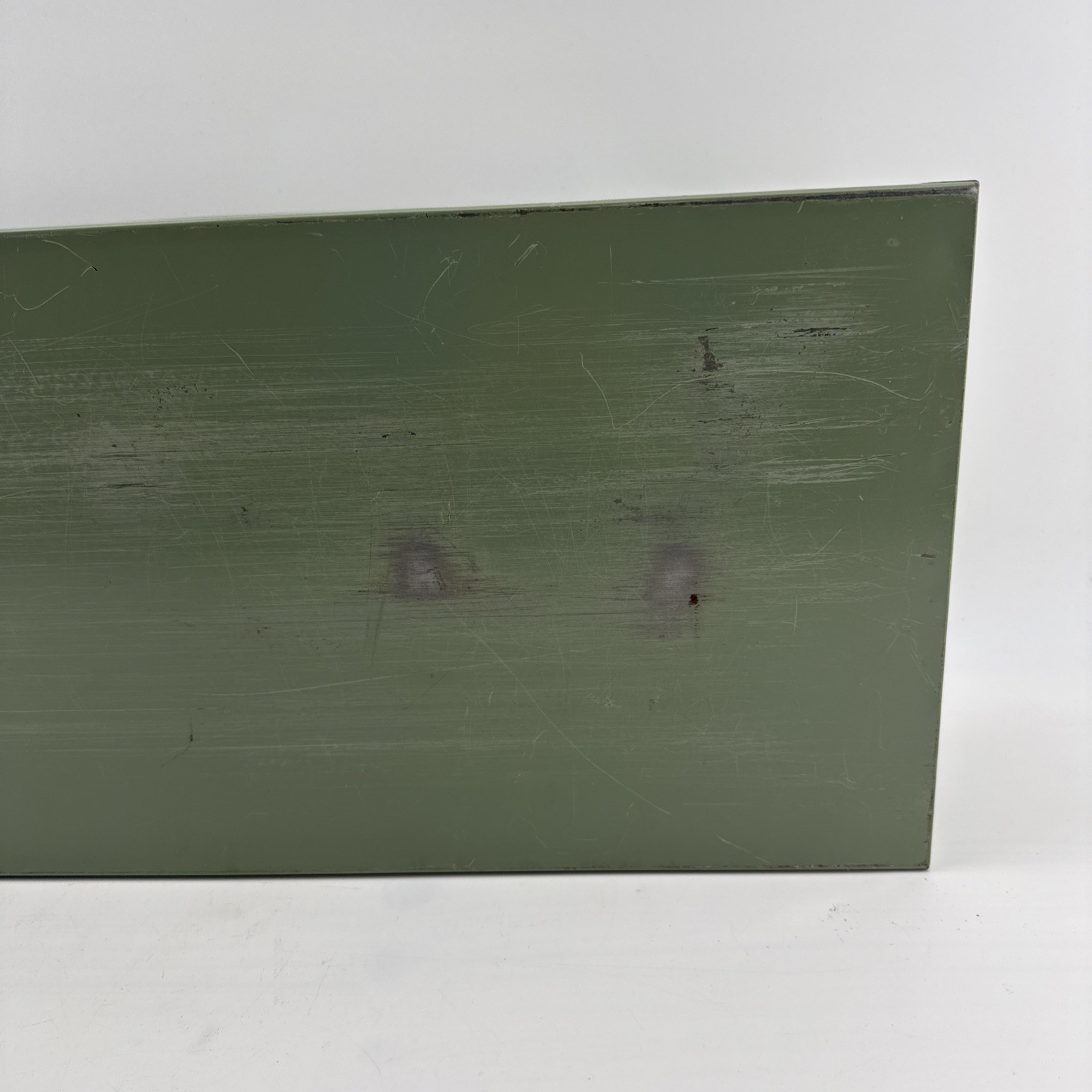 Vintage X-10 Light Green Metal Storage Box 21.5x10x5 Slide Lid