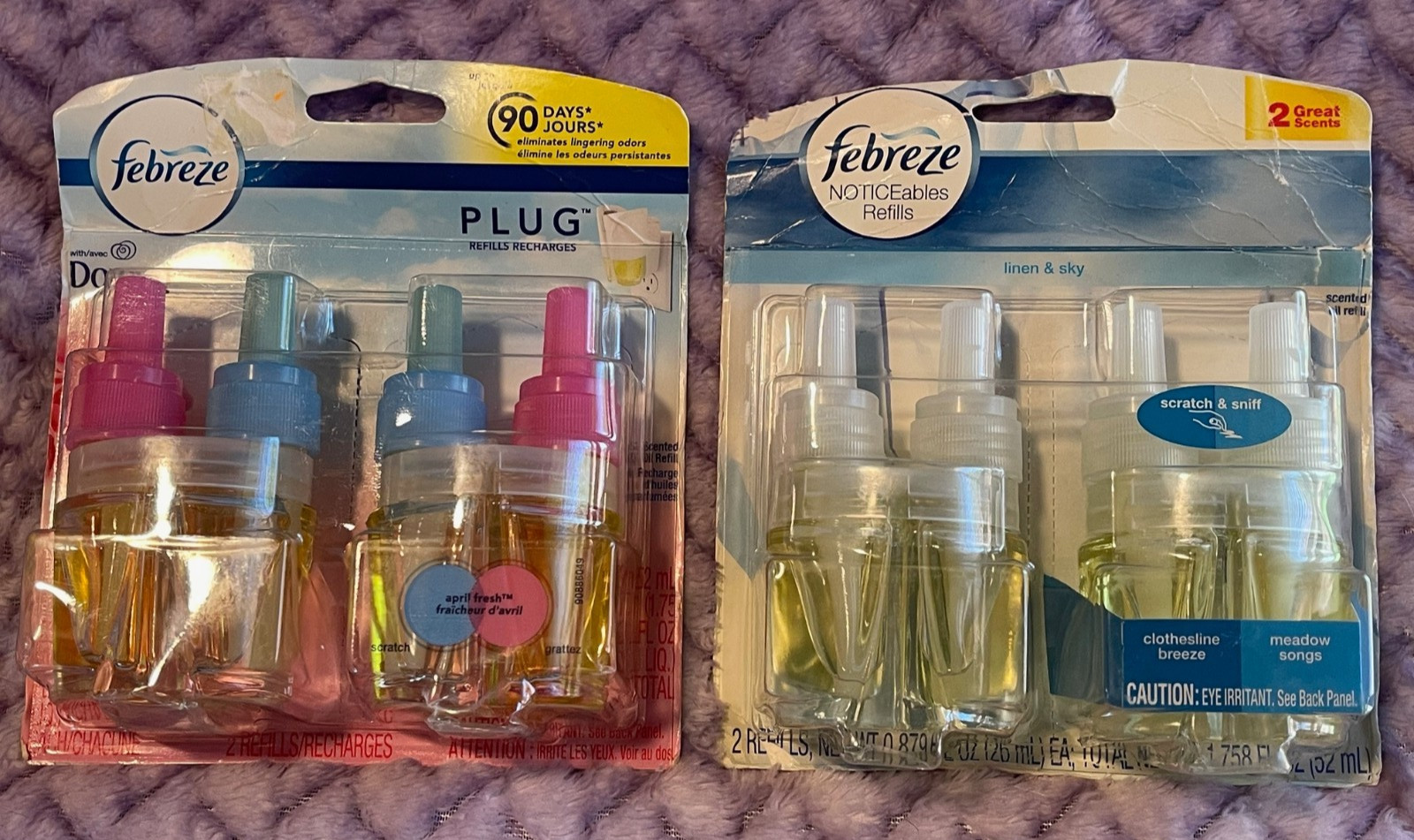 FABREZE NOTICEABLES LINEN & SKY & DOWNY APRIL FRESH PLUG IN REFILLS / 4 REFILLS