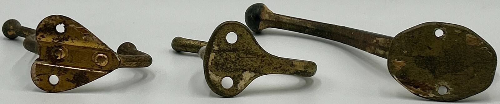 3 Antique Metal Wall Mounted 2 Peg Coat Hooks ~ 2.75″, 3.5″ & 5.5″ Cast Iron