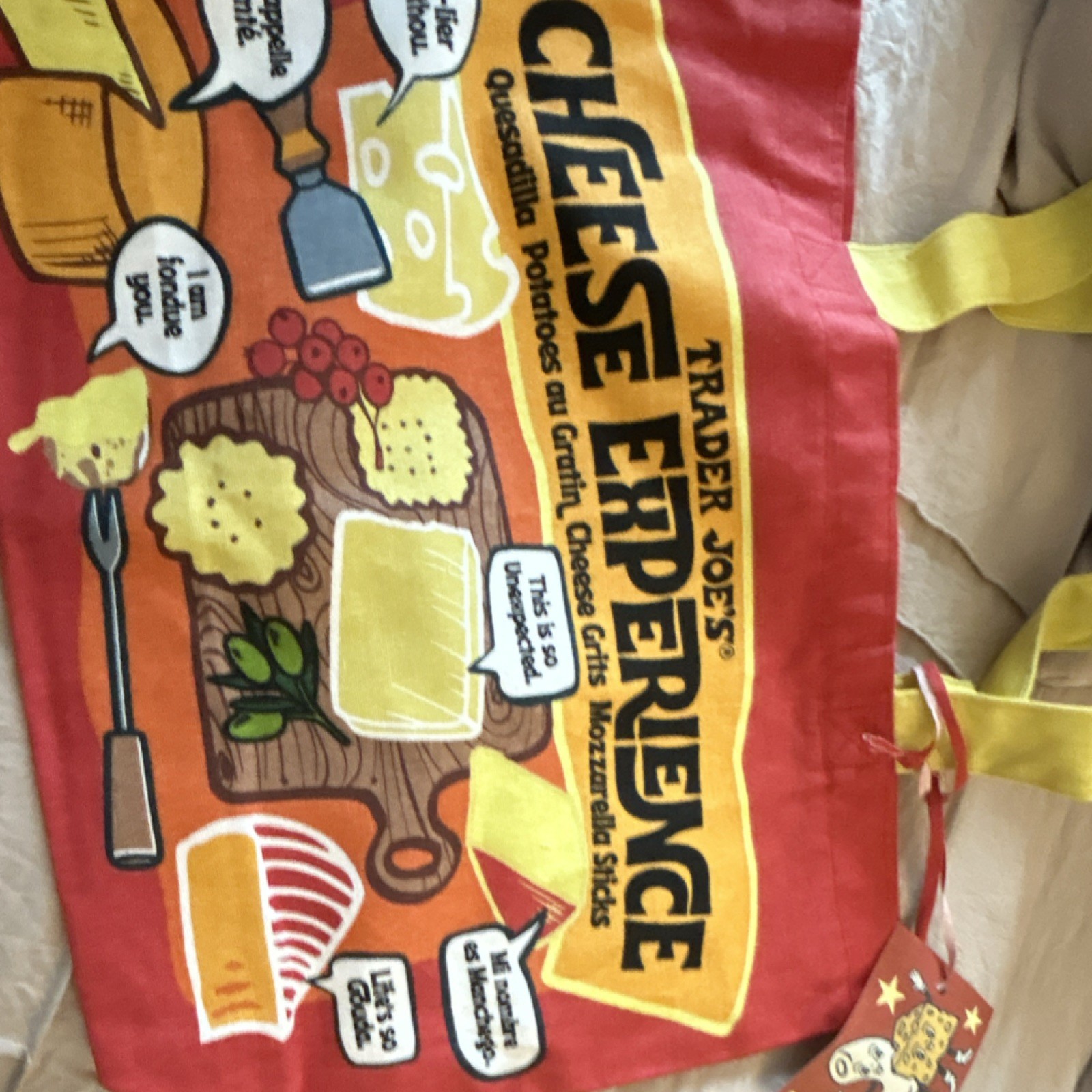 Trader Joe’s Cheese Experience Foldable Canvas Shopping Bag Red Yellow Pop Art