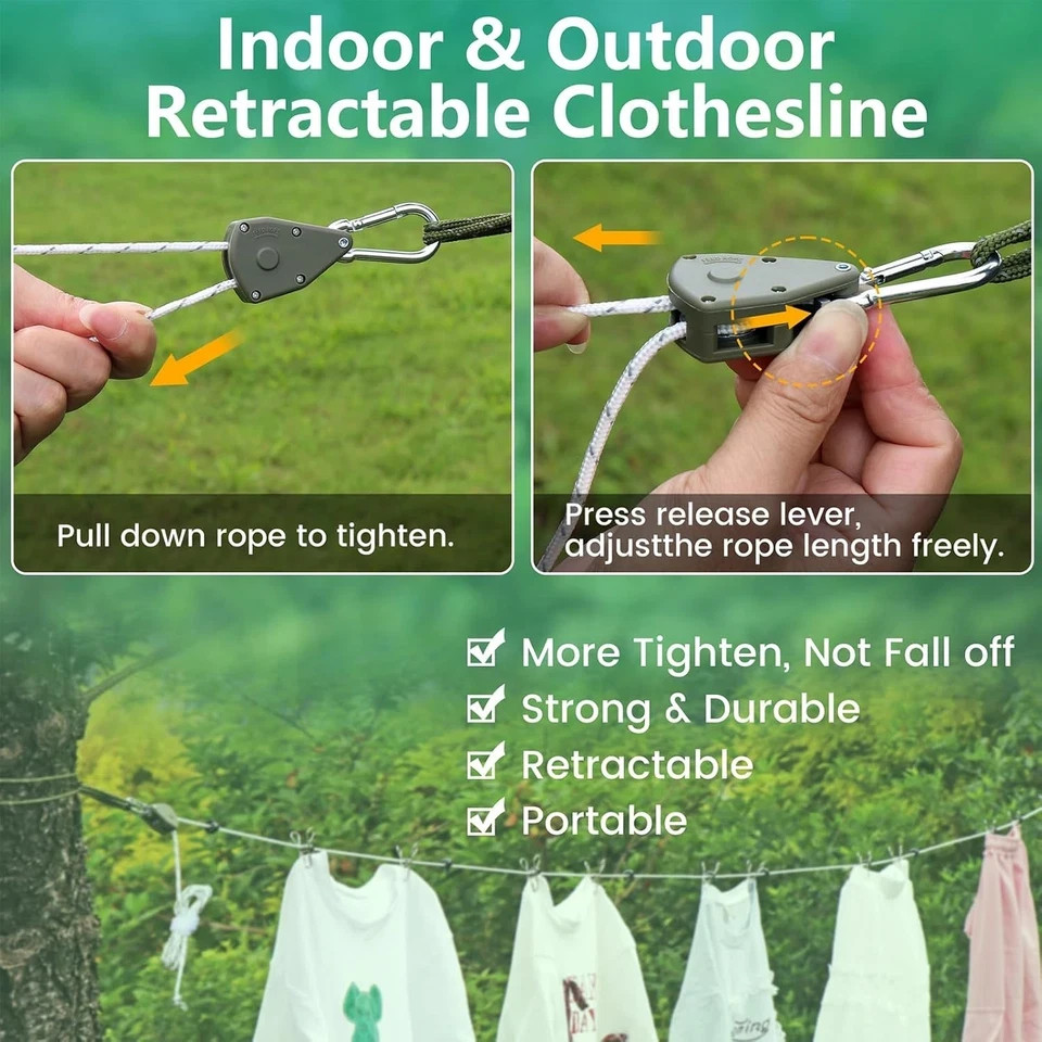 Retractable Travel Clothesline, 19FT Adjustable Heavy-Duty Line with Black