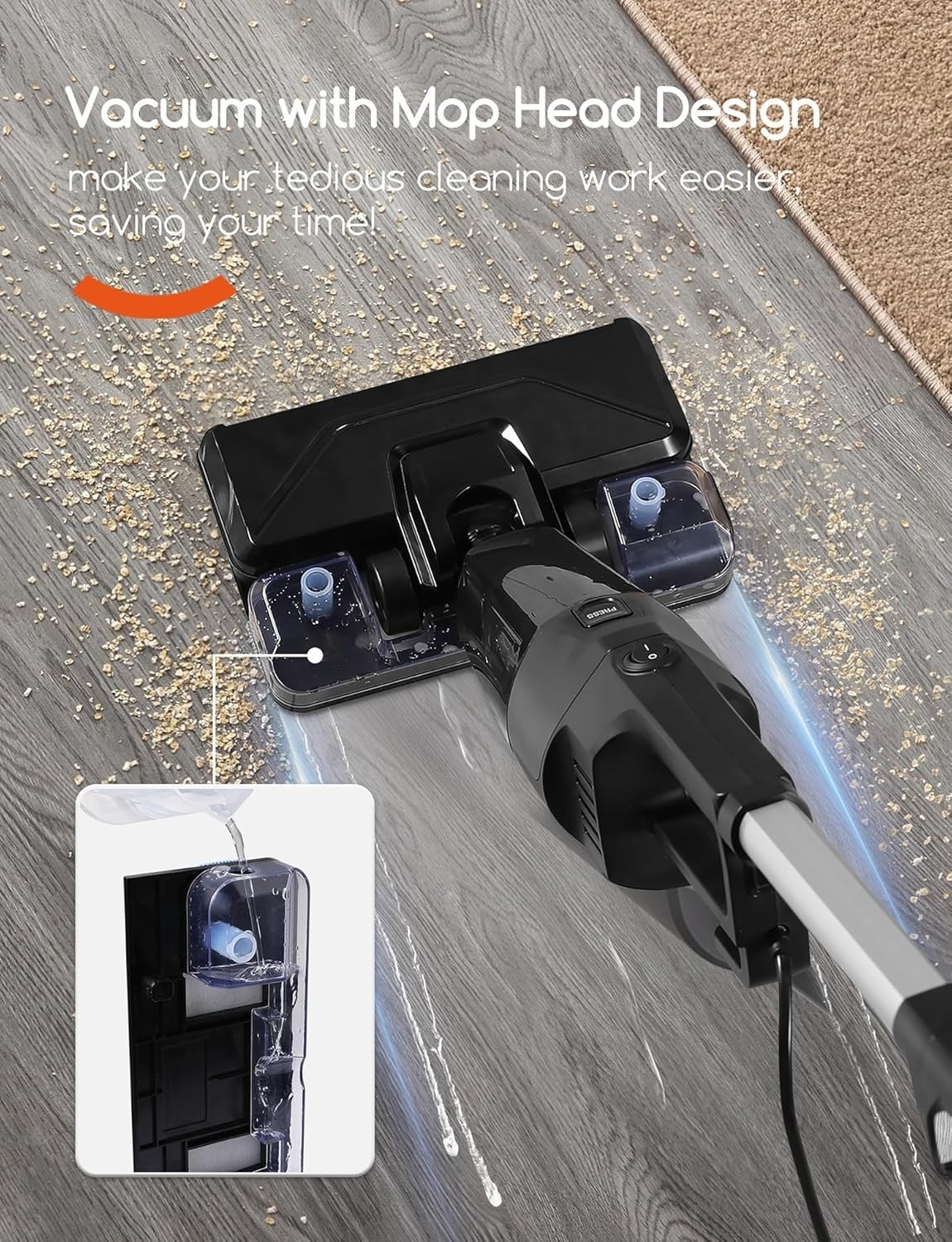 2-in-1 Stick Vacuum & Electric Mop with 600W Powerful Suction for Hard Floors