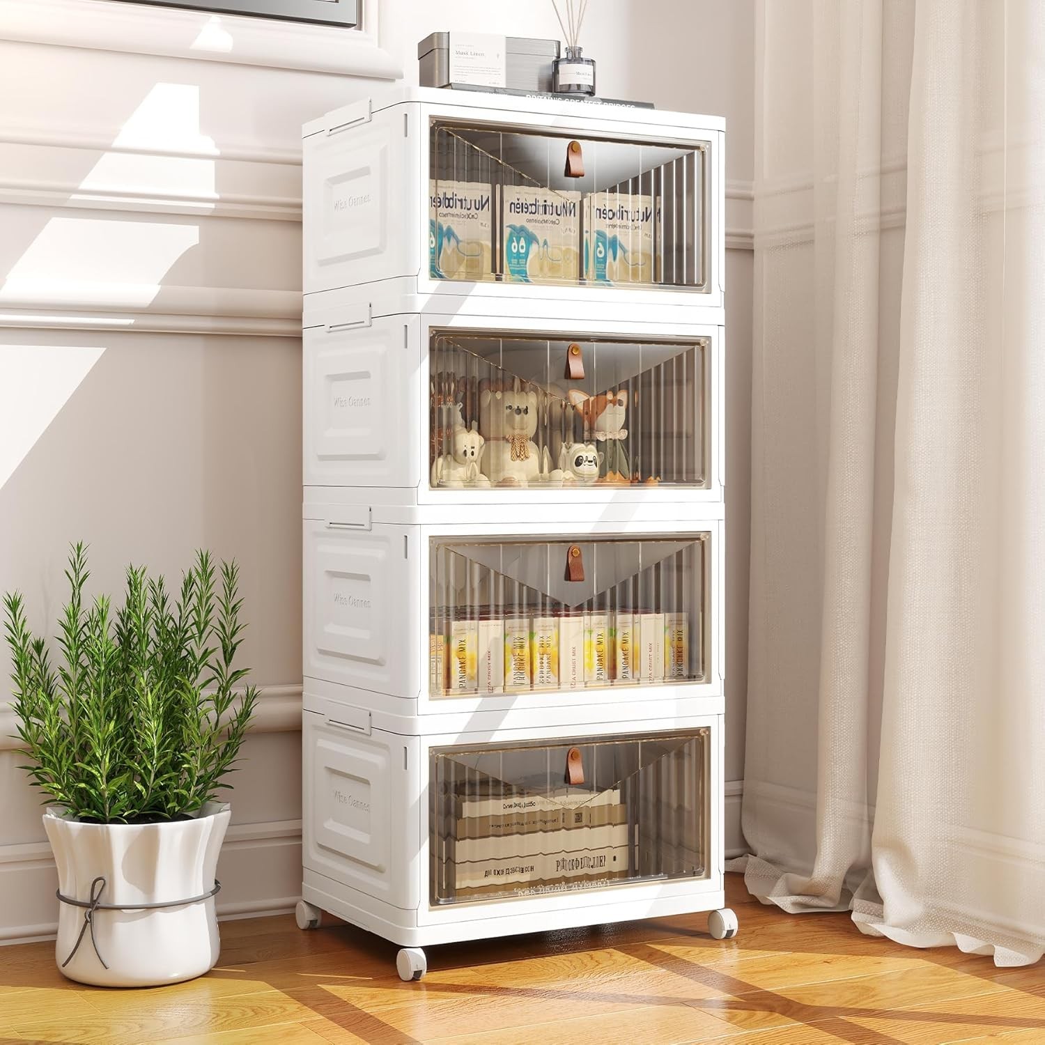 4 Tier Storage Bins with Lids, 23QT Stackable Closet Organizers and Storage w…