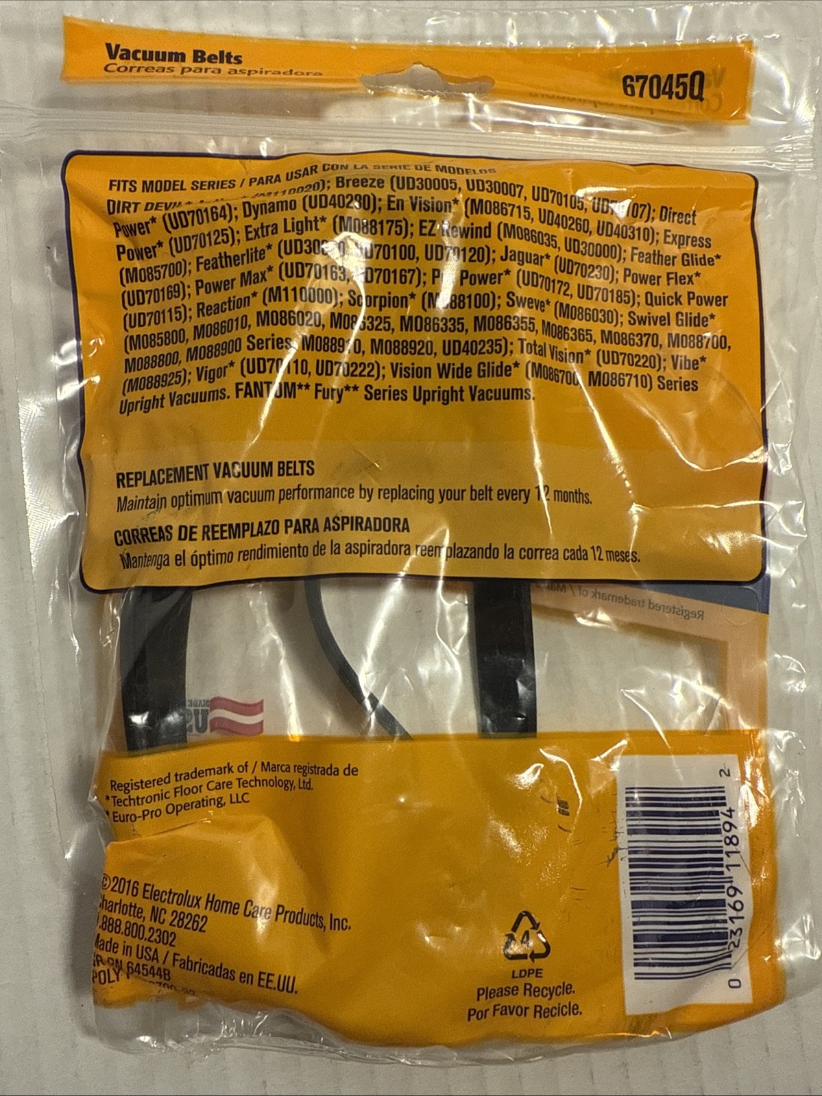 SHIPSN24HRS-Durabelt Dirt Devil 4 & 5 Fantom Fury Vacuum Belt67045Pack2Belts NOS