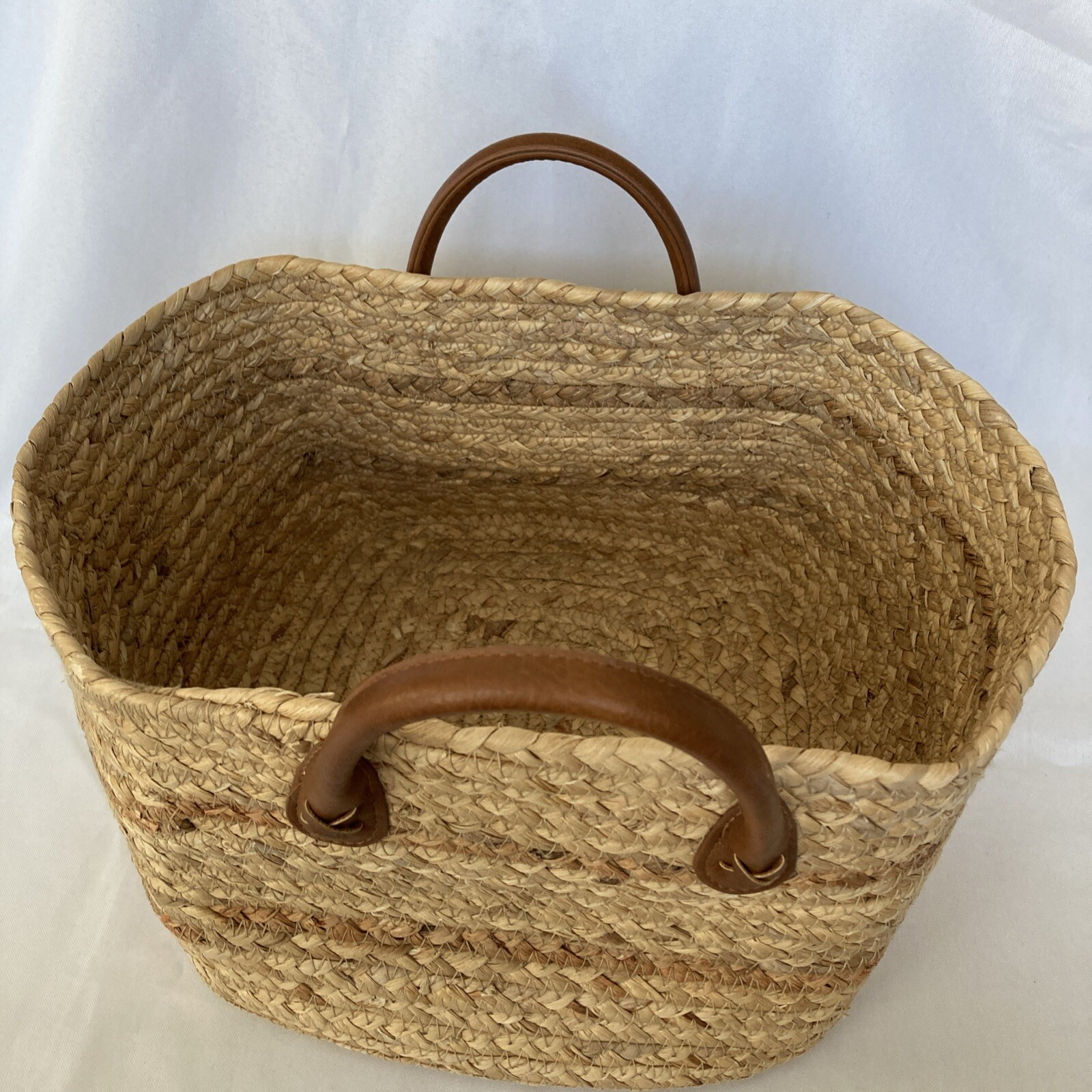 Double-Handled Basket Braided Water Hyacinth 12 x 10 x 7″ Storage Shopping Tote