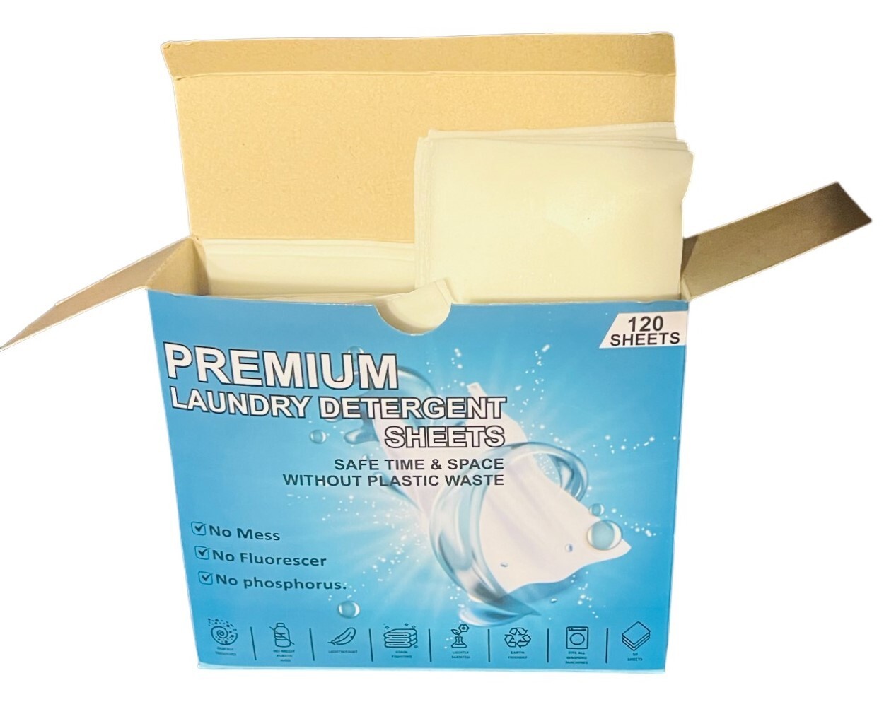 Premium Laundry Detergent Soap Sheets Easy Dissolve 120 Loads No Plastic Jug
