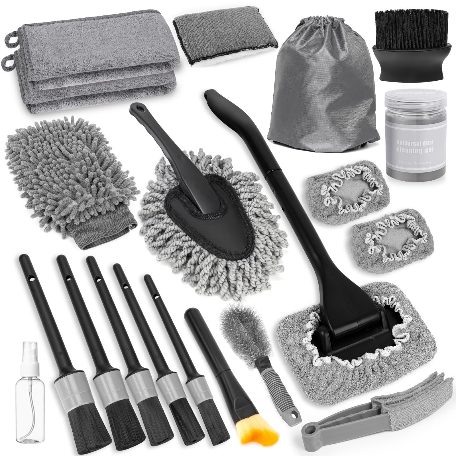 20Pcs Car Interior Cleaning Kit – Windshield Cleaner, Microfiber Mitt & Scrubber