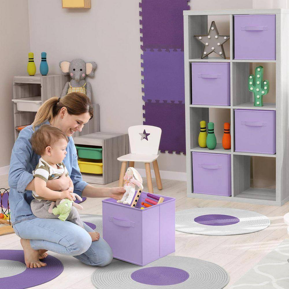 Foldable Storage Cubes W/ Handle Purple 10.5 in X 11 in Fabric Decorative Basket