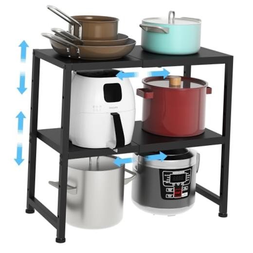 2-Tier Expandable Metal Storage 2 Tier：11.02″D x 23.62″W x 20.87″H Black