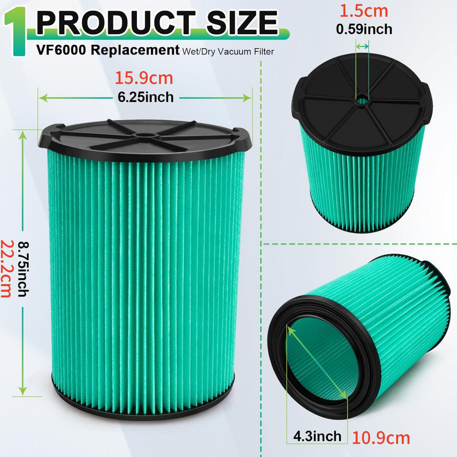 Filter Repair For VF6000 For Ridgid Vacs 5-20 Gallon Wet/Dry Vacuums: WD1956
