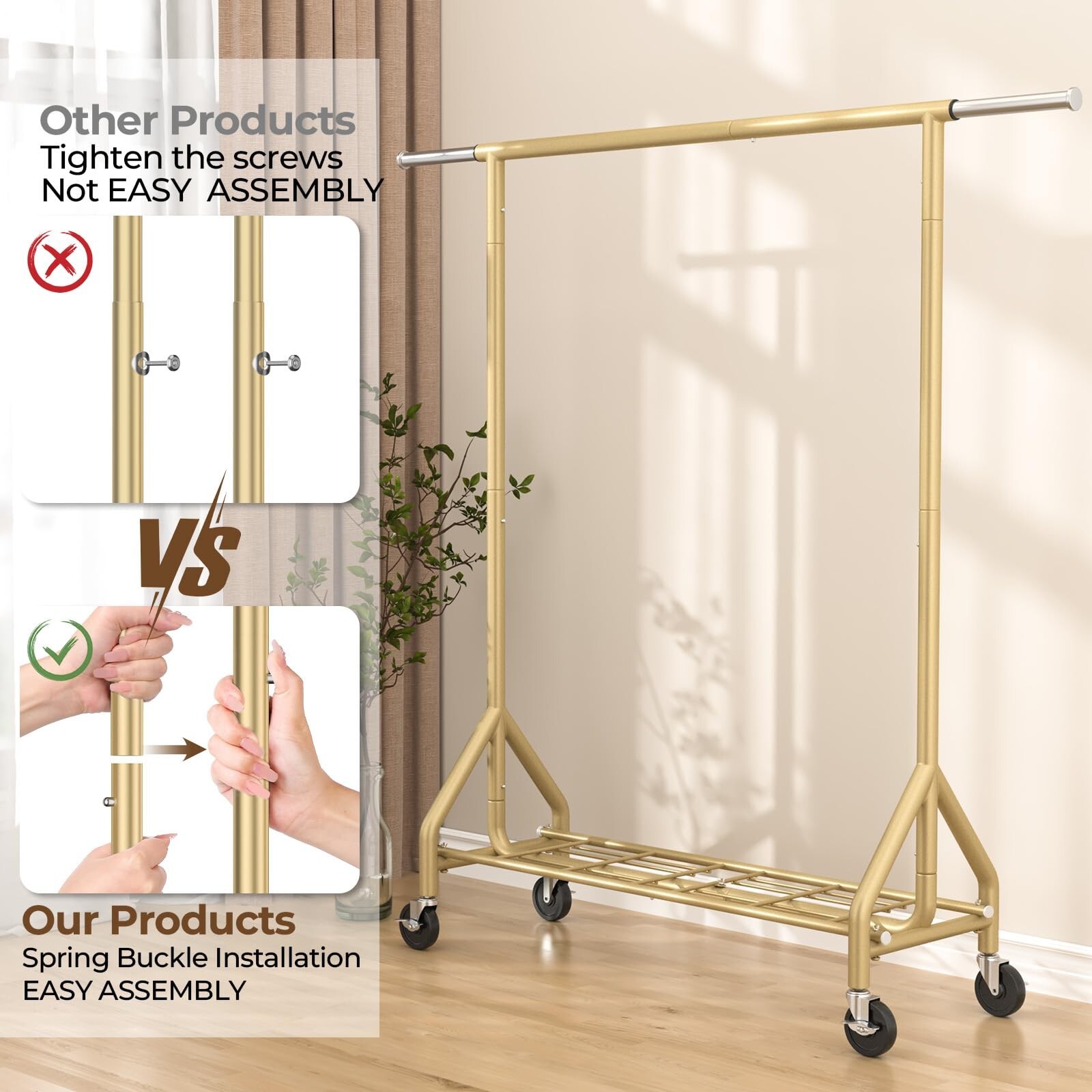 Heavy Duty Clothes Rack Load 450 LBS, Metal Garment Rack, Standing Rolling Cl…