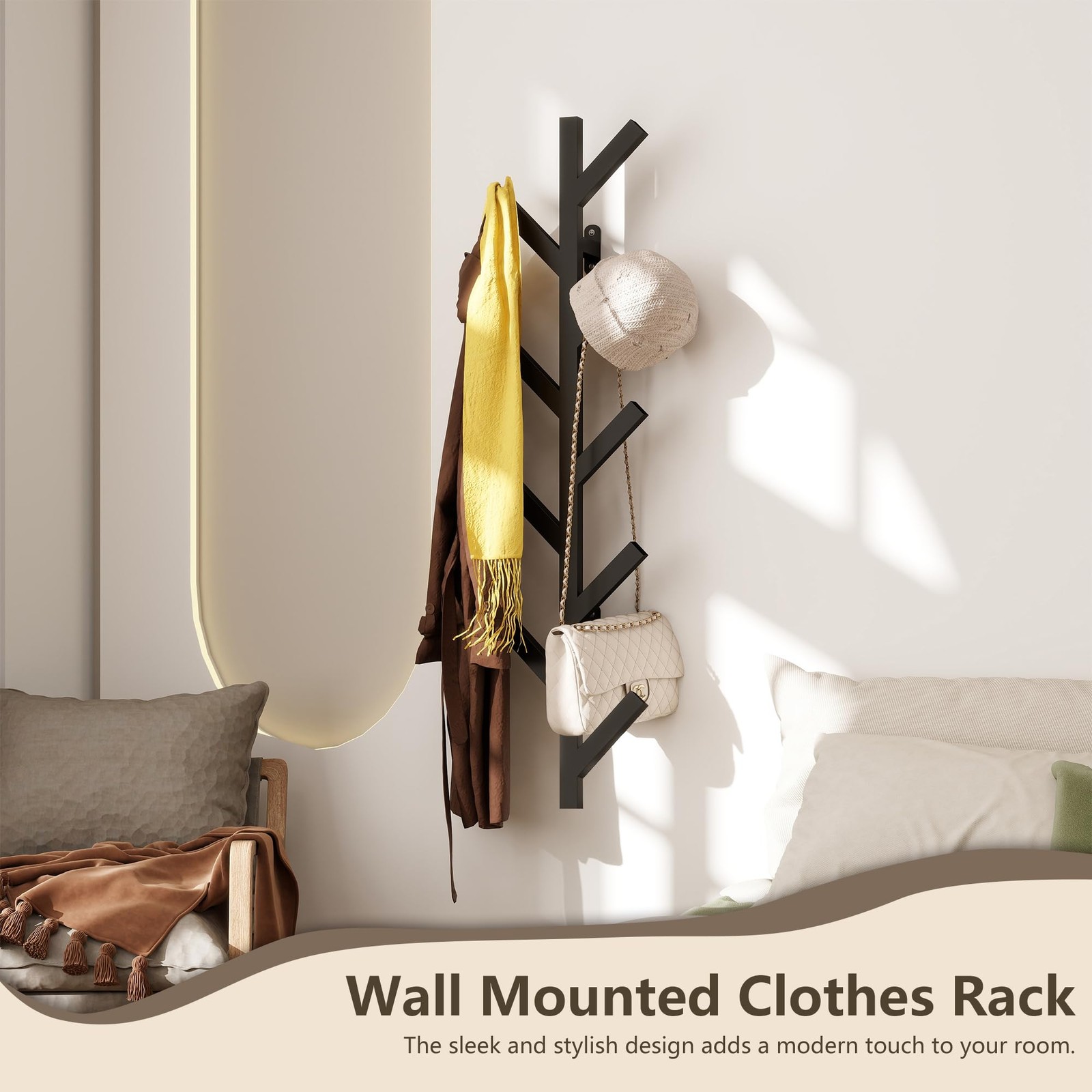 Black Wall Mounted Metal Coat Rack 9 Hooks Modern Minimalist Clothes Hat Iron