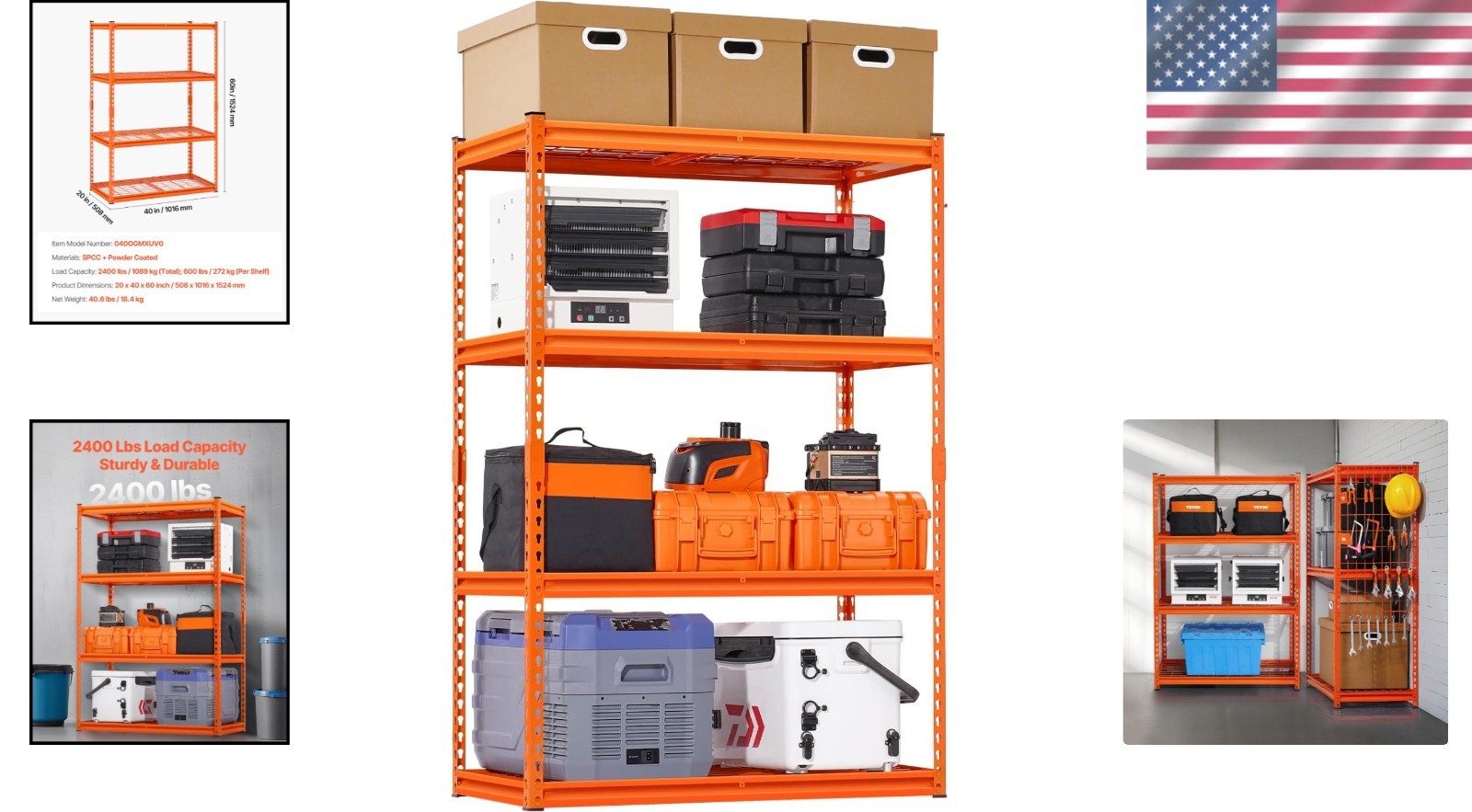2400 lbs Capacity 4-Tier Heavy Duty Metal Shelving – Adjustable Utility Shelf