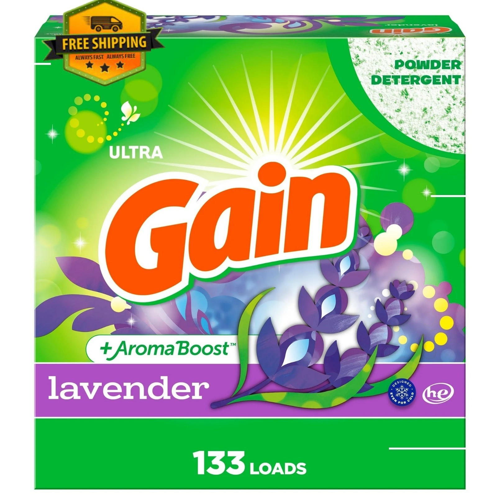 Gain Powder Laundry Detergent, Lavender Fragrance, 123 oz – Up to 133 Loads