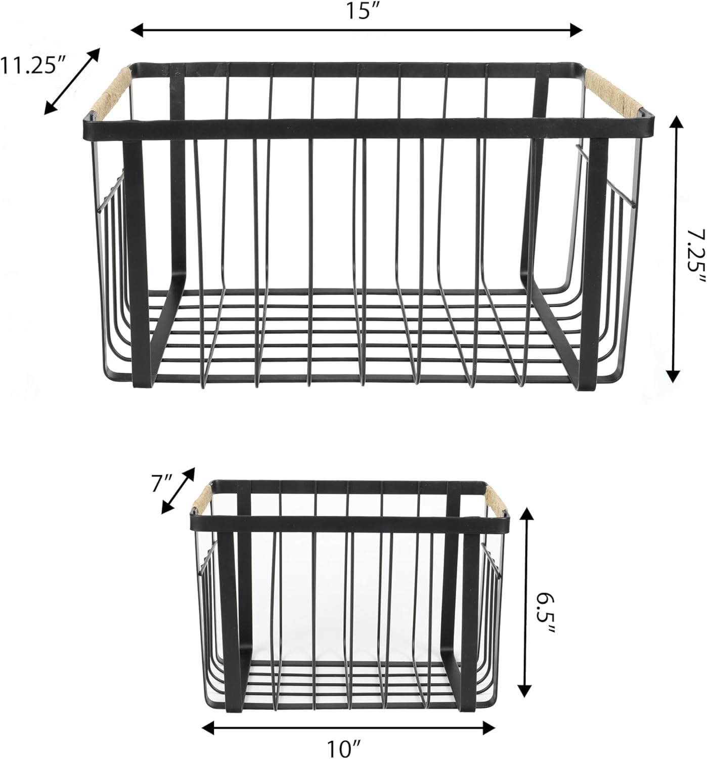 Vintage Farmhouse Wire Nesting Baskets with Jute Handles – Set of 3