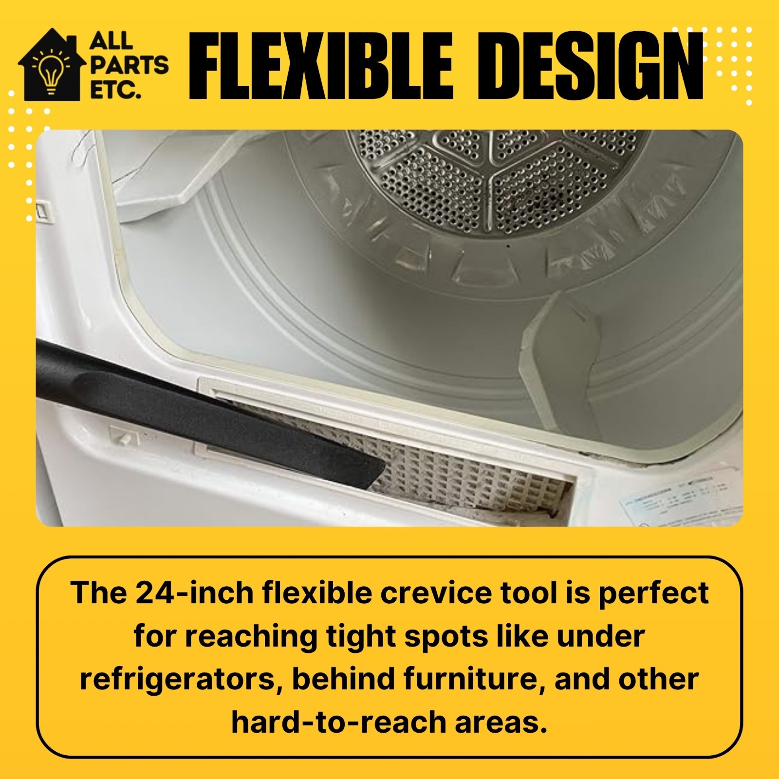 Dryer Vent Cleaning Flexible Crevice Tool & Detail Vacuum Hose Attachment Kit