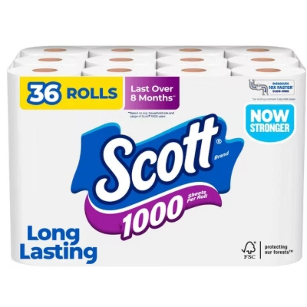 1000 Septic-Safe 1-Ply Toilet Paper – 4 Rolls: 1000 Sheets Per Roll
