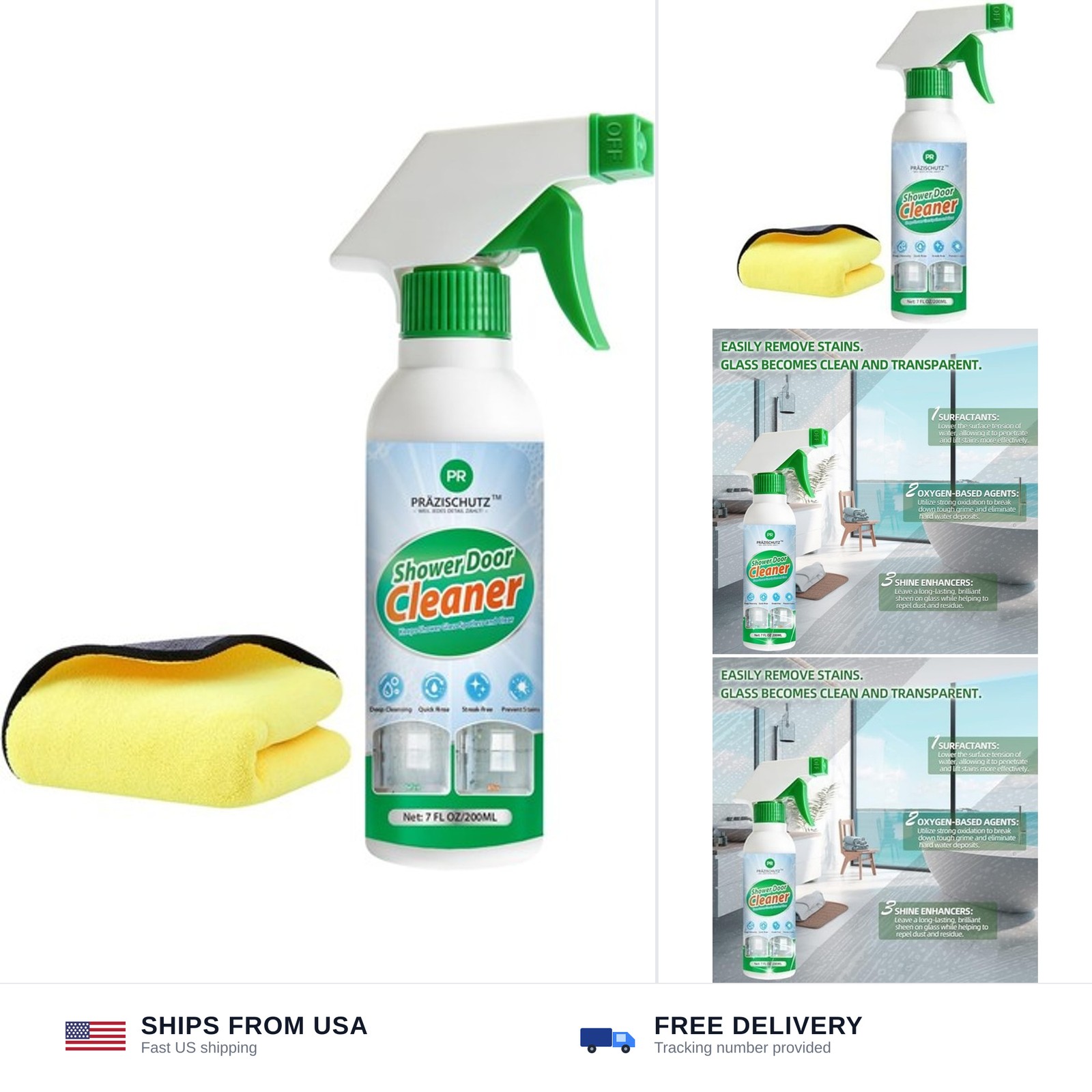 Bathroom Glass Cleaner Spray – Removes Limescale, Soap Scum, and Oil Film, St…