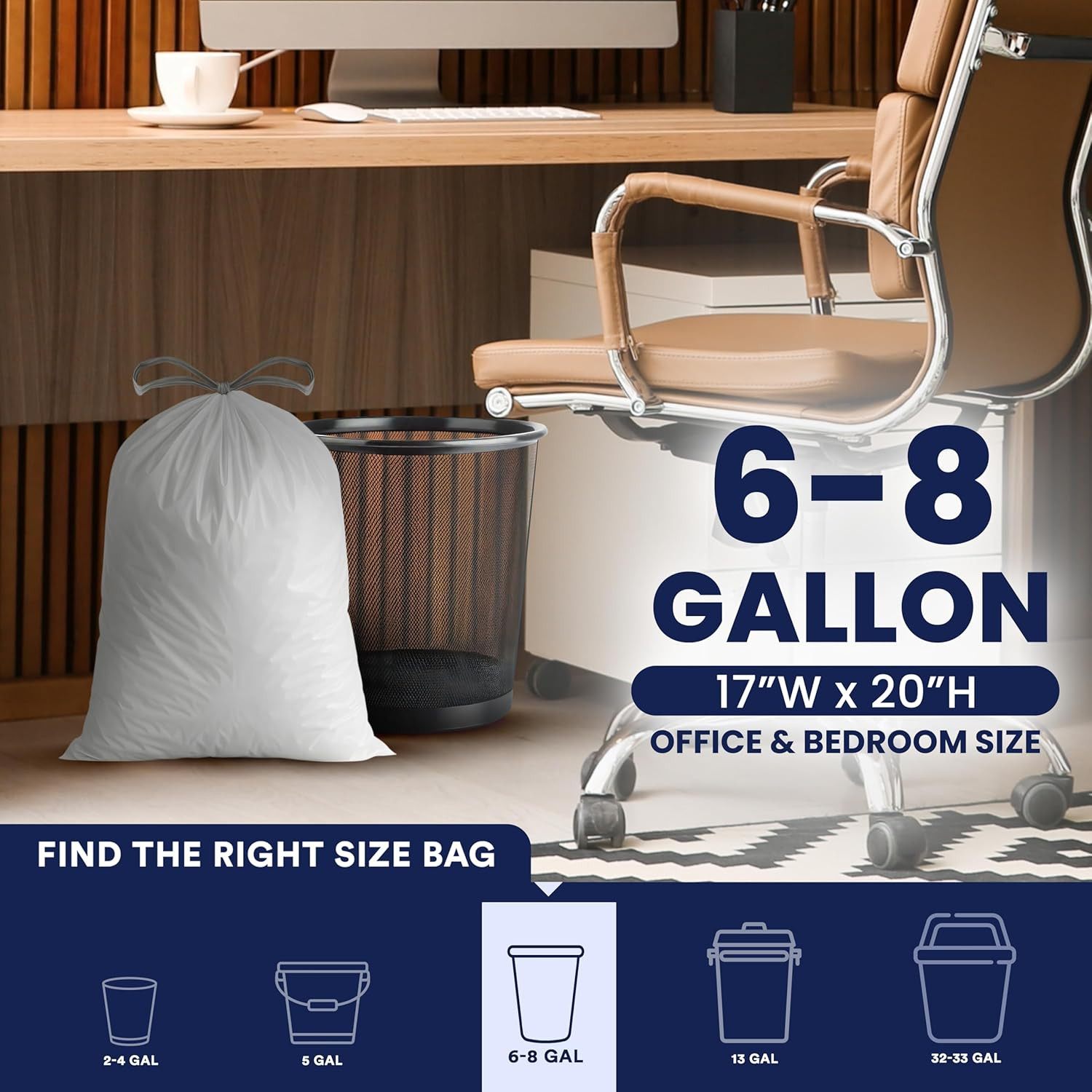 4 – 6 Gallon White Drawstring Bags, 100% Prime Material, 17X20, 0.7 Mil, 200/Cas
