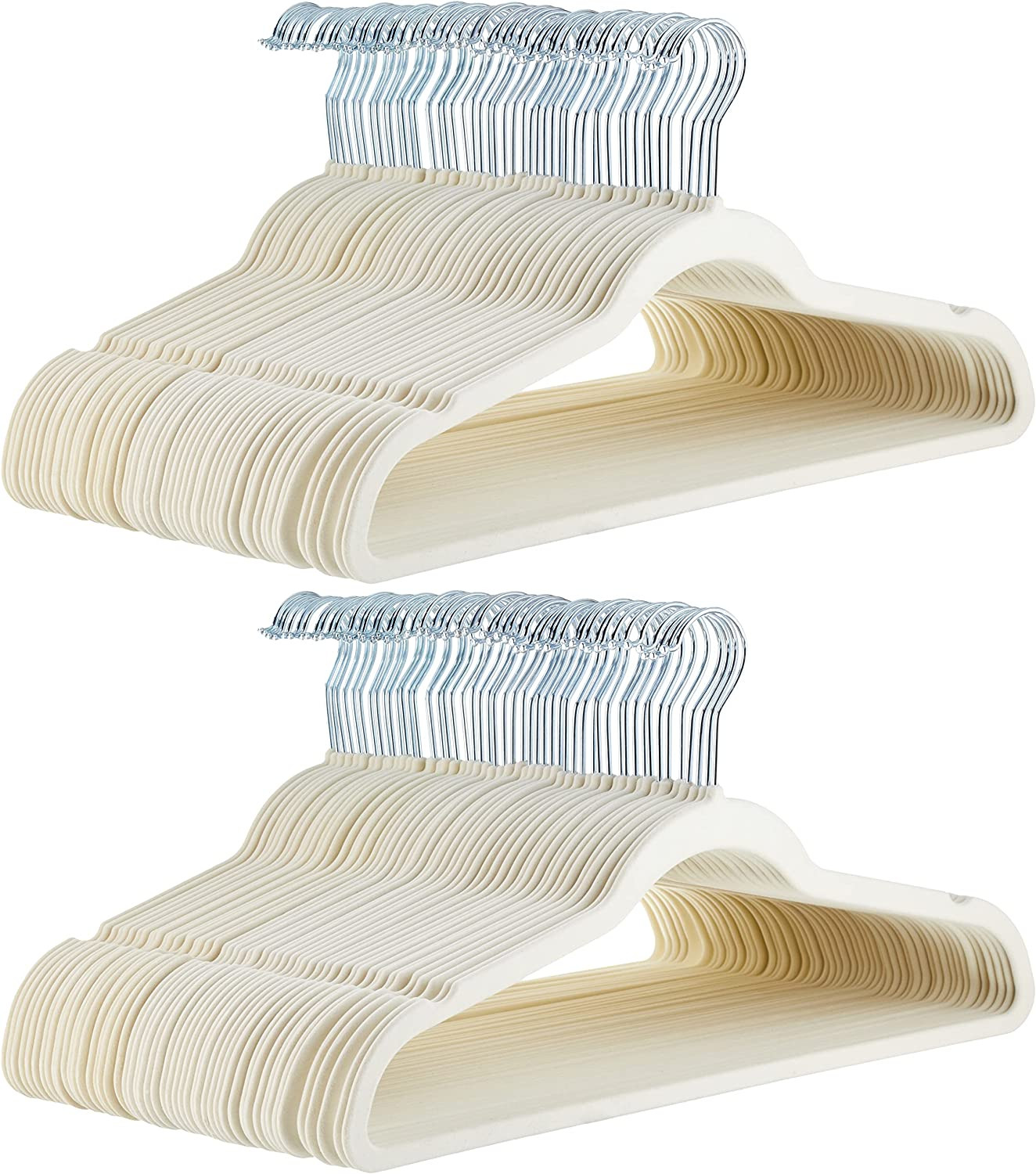 Slim Velvet Non-Slip Space Saving Suit Clothes Hangers, Closet Organizer, Ivory/