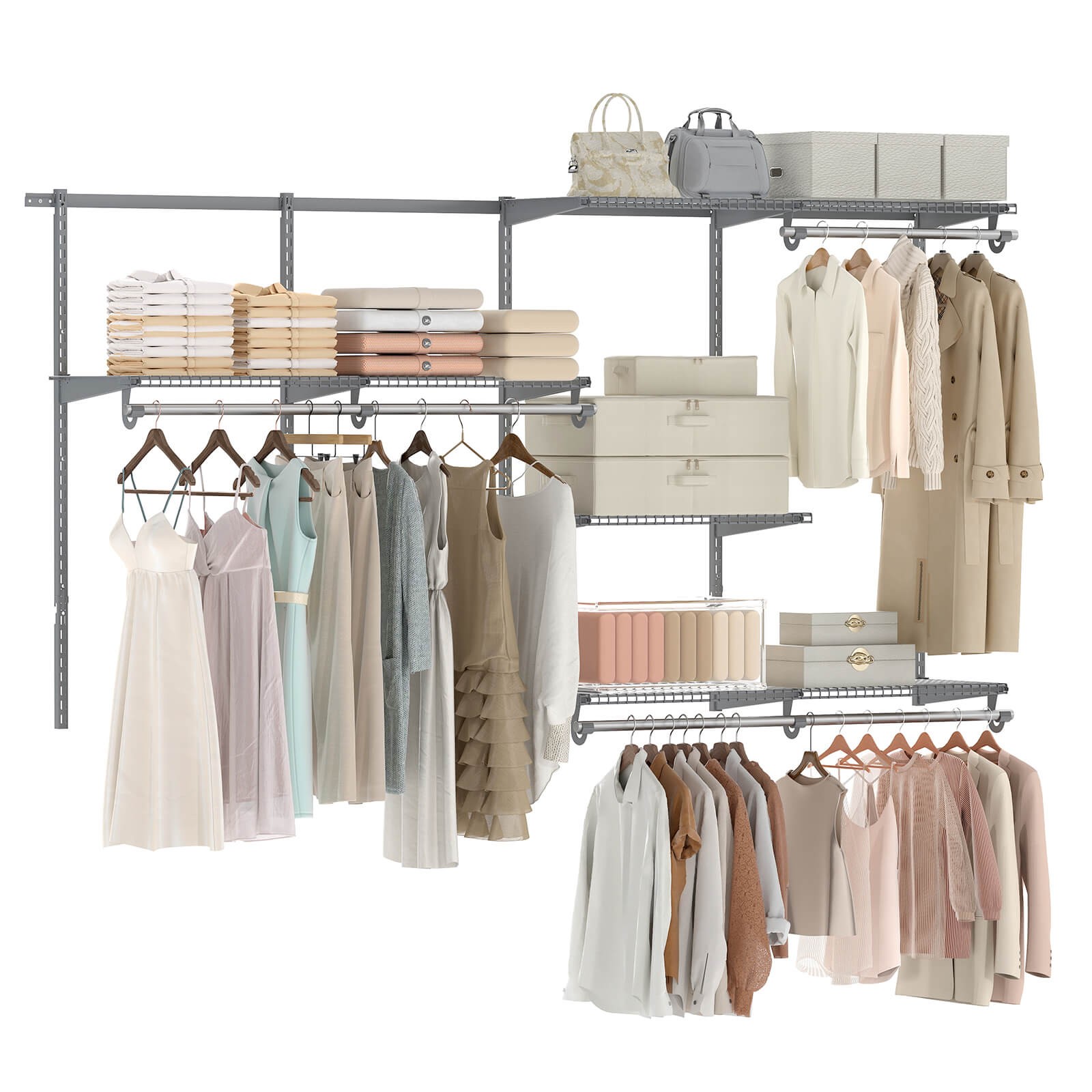 4-8 FT Wall-Mounted Closet Organizers and Storage System w/ Hanging Rod
