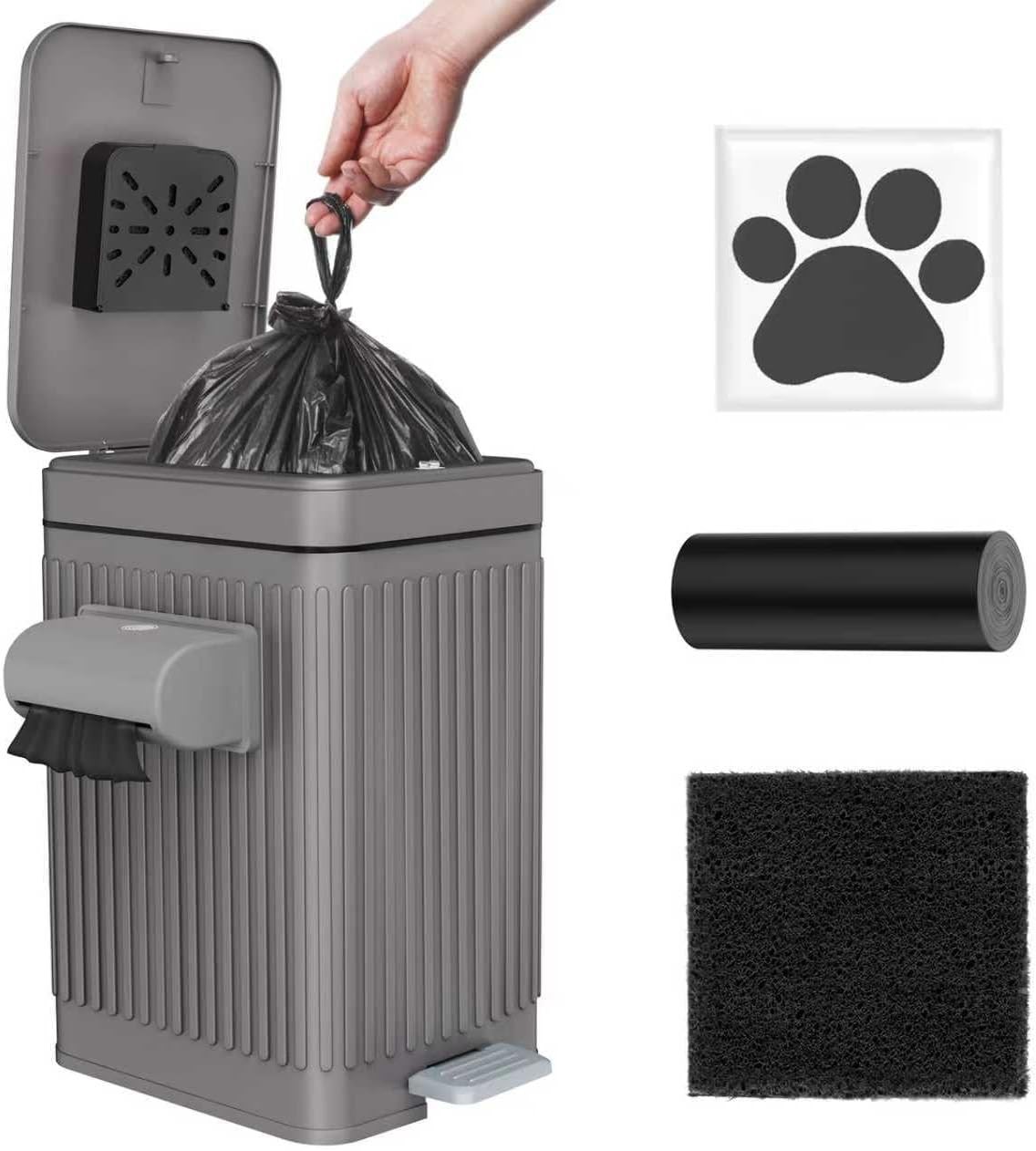 Dog Poop Trash Can for Outside & Indoor, 5L/1.3Gal Small Pet Waste Bin with Odor
