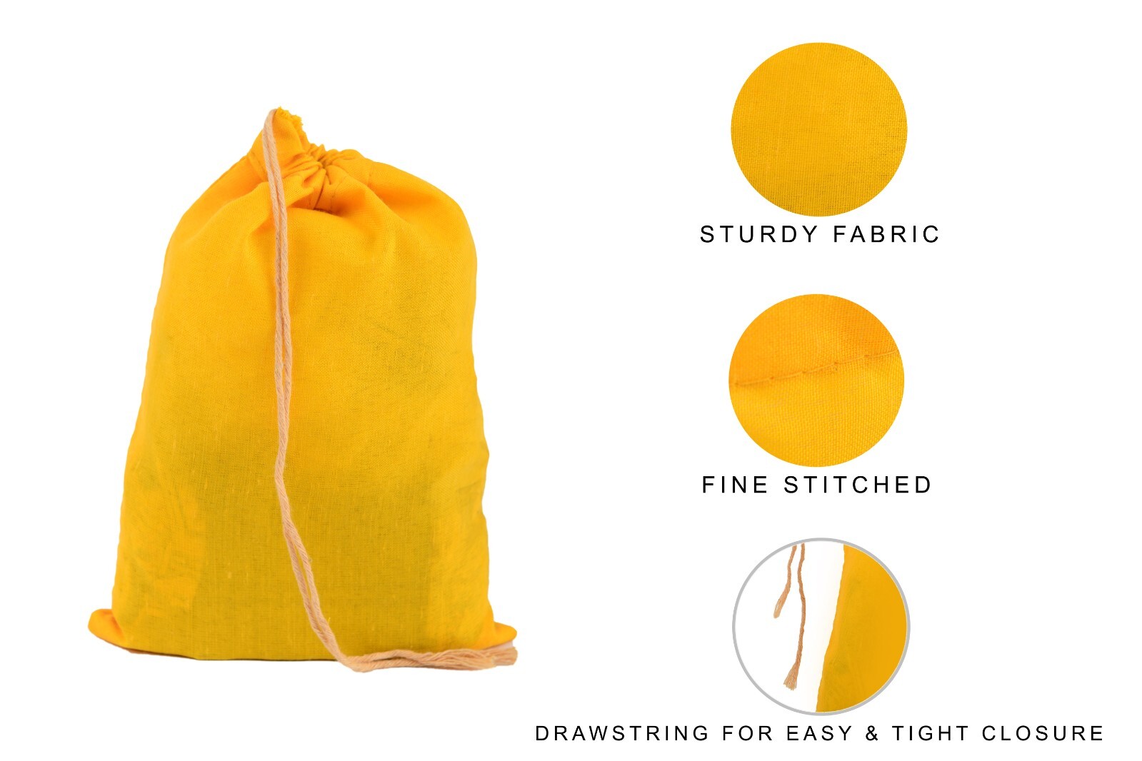 Yellow Cotton Reusable Produce Muslin Bags –Multipurpose Pouch Holiday Bag Sack