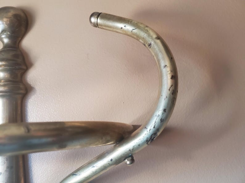 Vintage Brass Coat Rack Art Nouveau Barbershop Style Wall Hooks MCM Regency