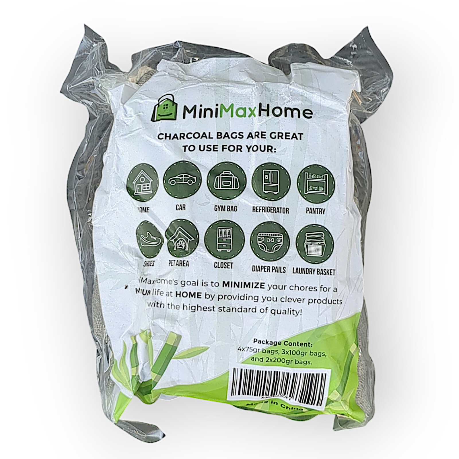 100% All Natural Bamboo Charcoal Air Purifying Bags 9 Veriety Pack 75g 100g 200g