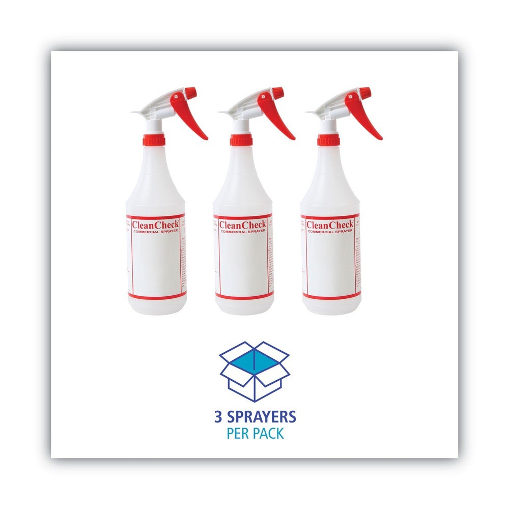 Boardwalk 3010 HDPE 32 oz. Trigger Spray Bottles – Clear/Red (3/Pack) New