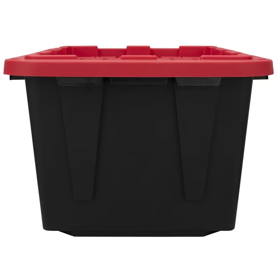 (6 pack) Hyper Tough 27 Gallon Large Storage Bin with Snap Lid, Black and Red